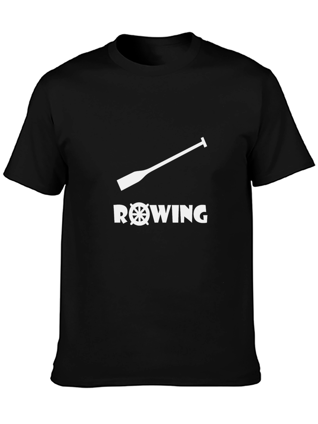 Black Rowing T-Shirt - Oar & Wheel Design - Black Cotton Tee view 3