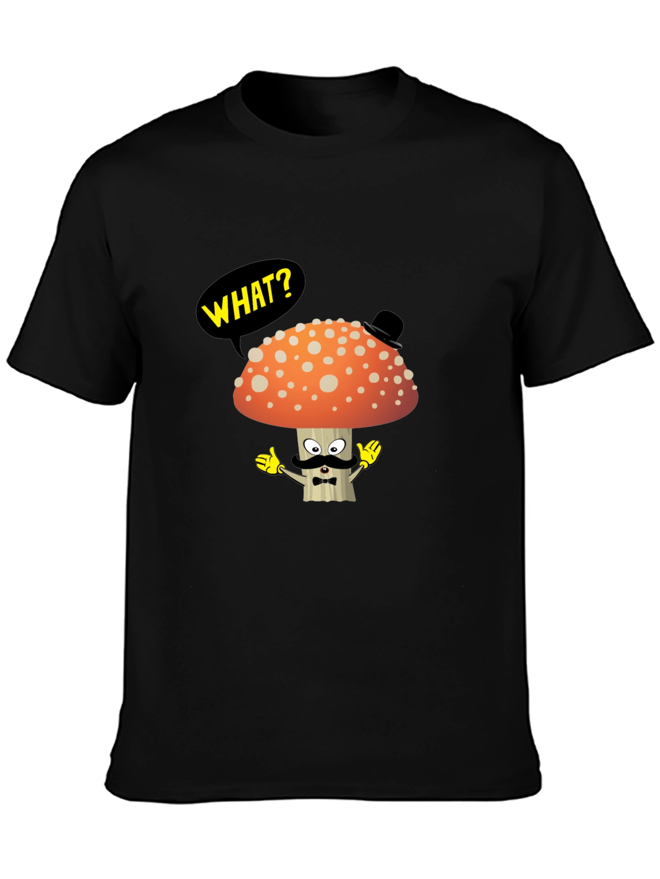 Black Mushroom Gentleman T-Shirt - Funny Cartoon Tee view 3