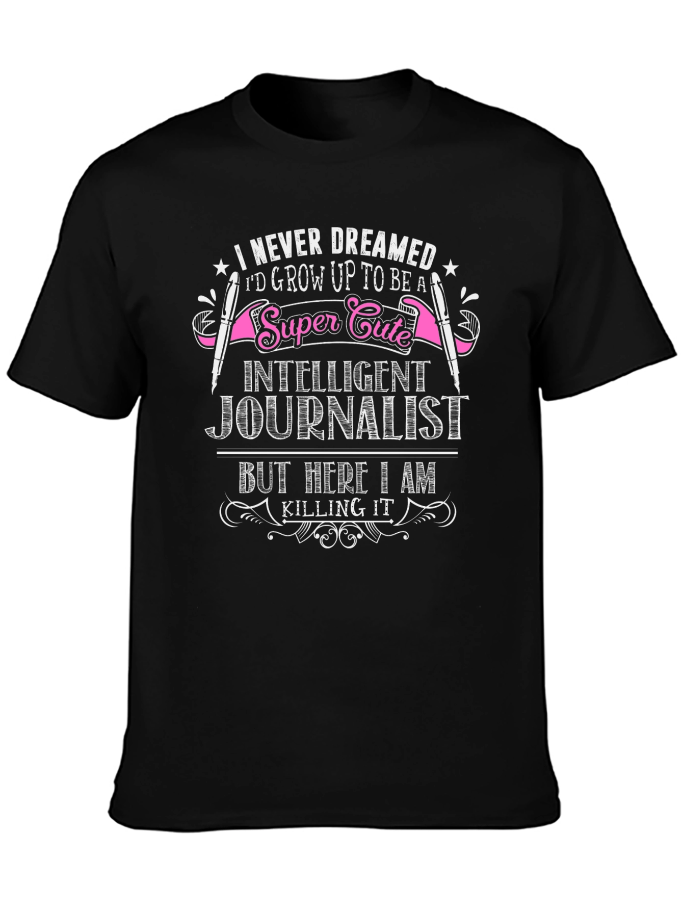Black Super Cute Journalist Graphic T-Shirt view 3