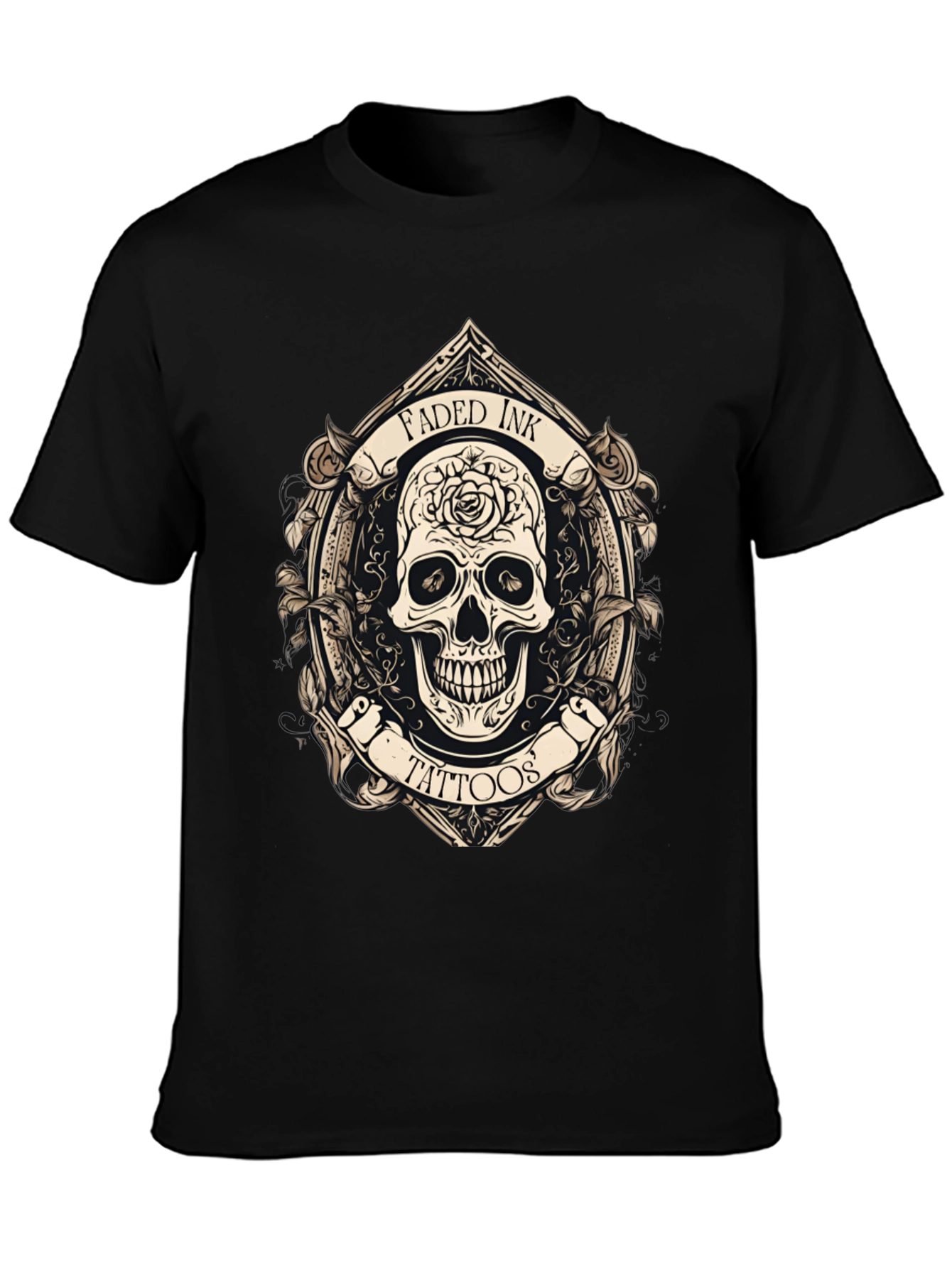 Black Faded Ink Tattoos Skull Graphic Black T-Shirt view 3