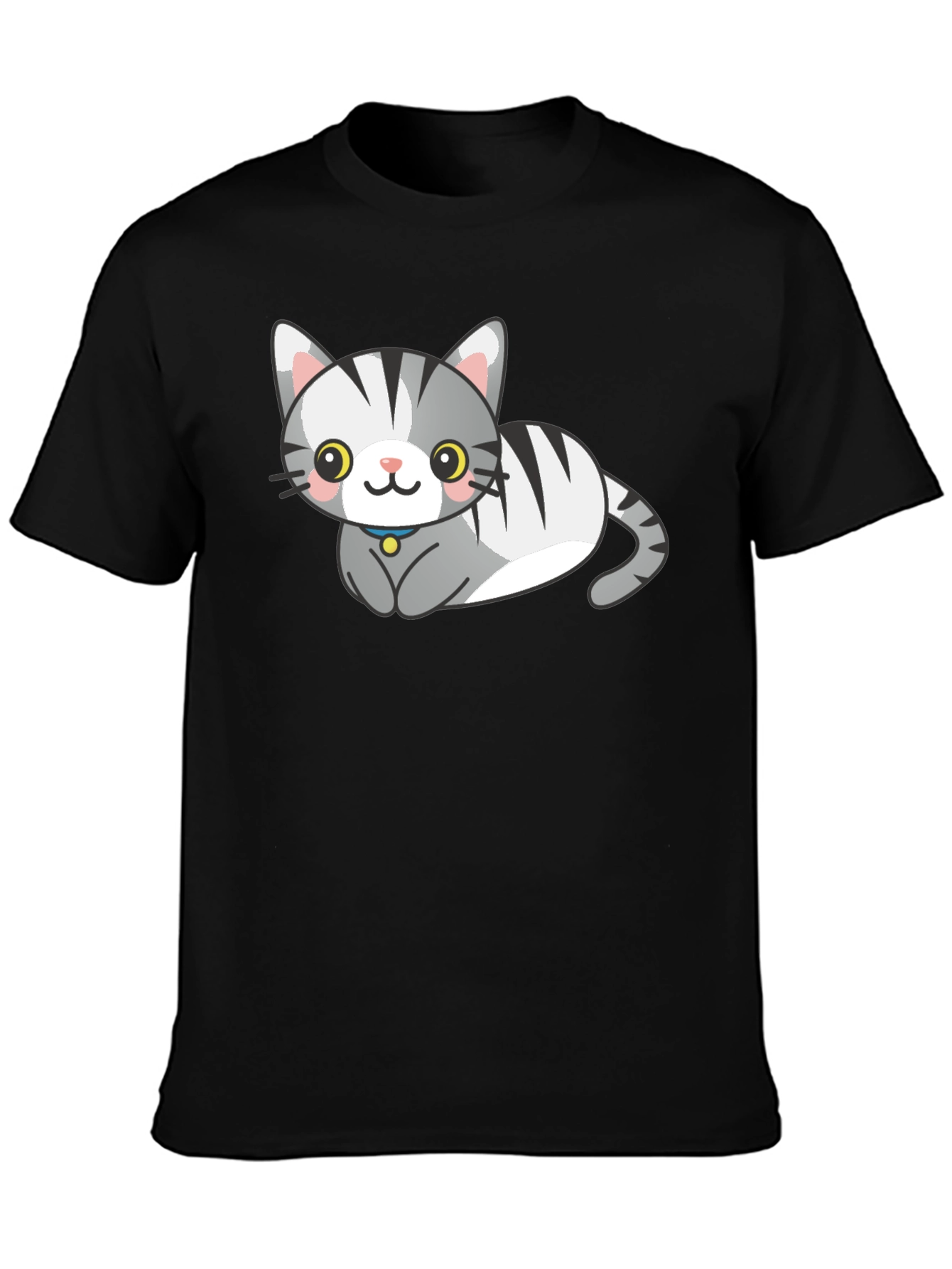 Black Cute Cartoon Cat Graphic Tee view 3