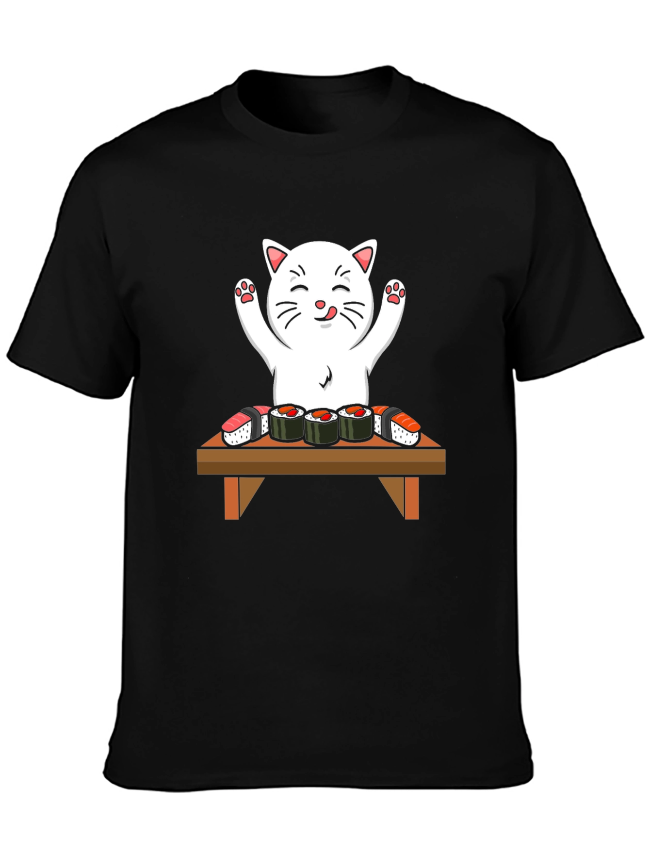 Black Cat Sushi T-Shirt - Cute Kawaii Design view 3