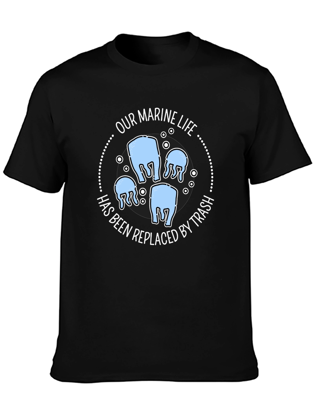 Black Marine Life Trash T-Shirt - Black Cotton view 3