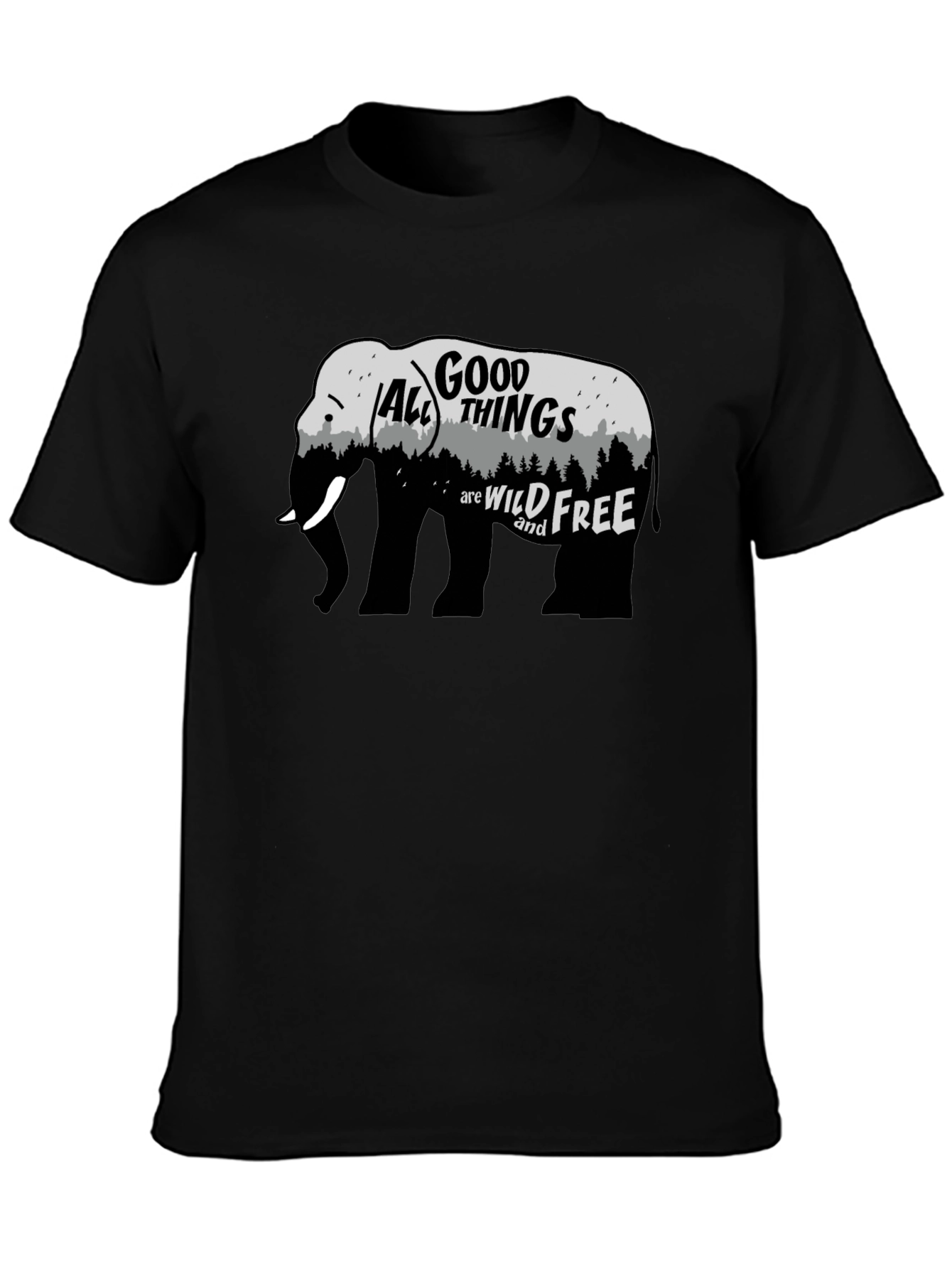 Black Wild and Free Elephant Graphic Tee - Black view 3