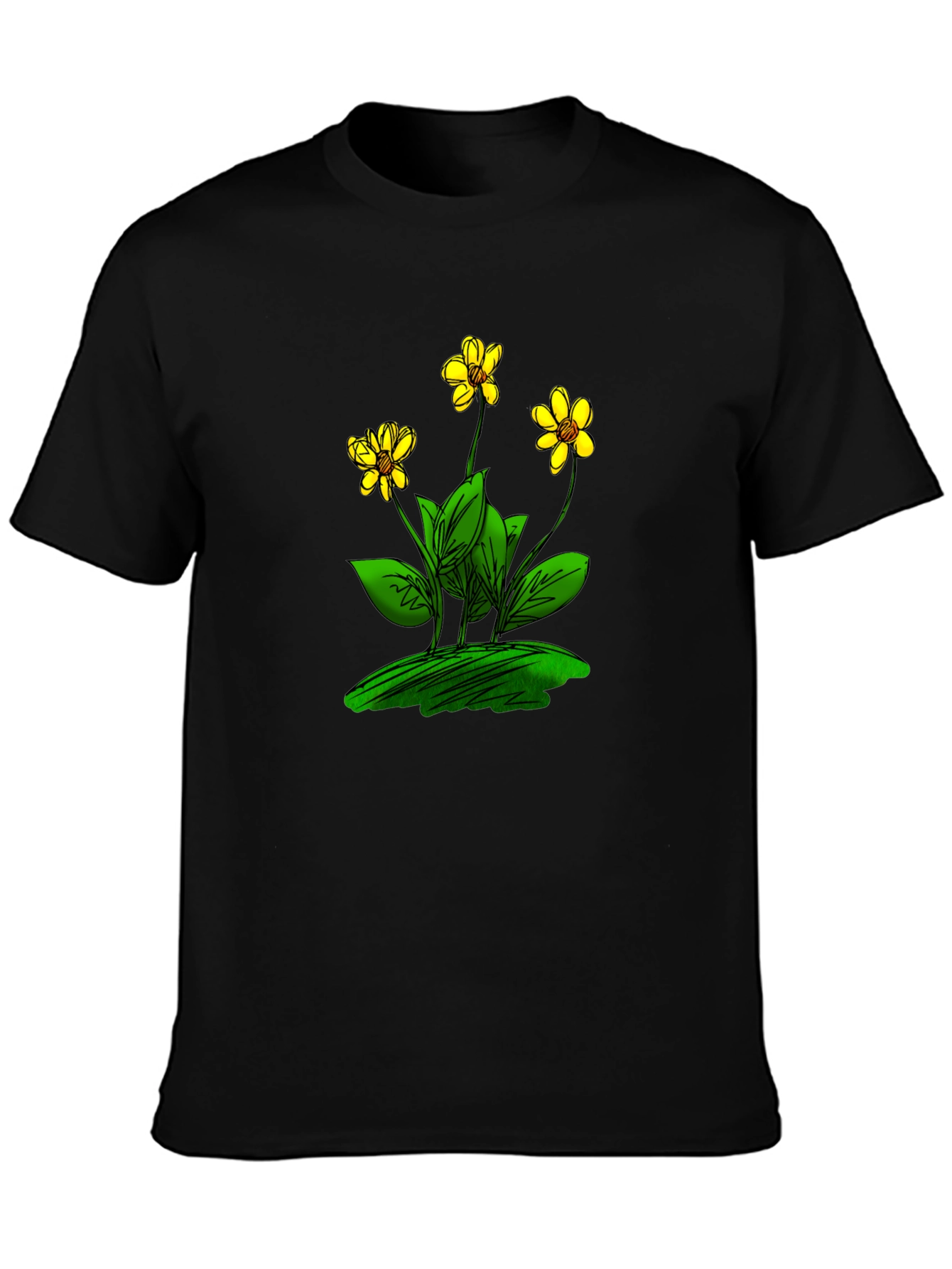 Black Black T-Shirt with Floral Design view 3