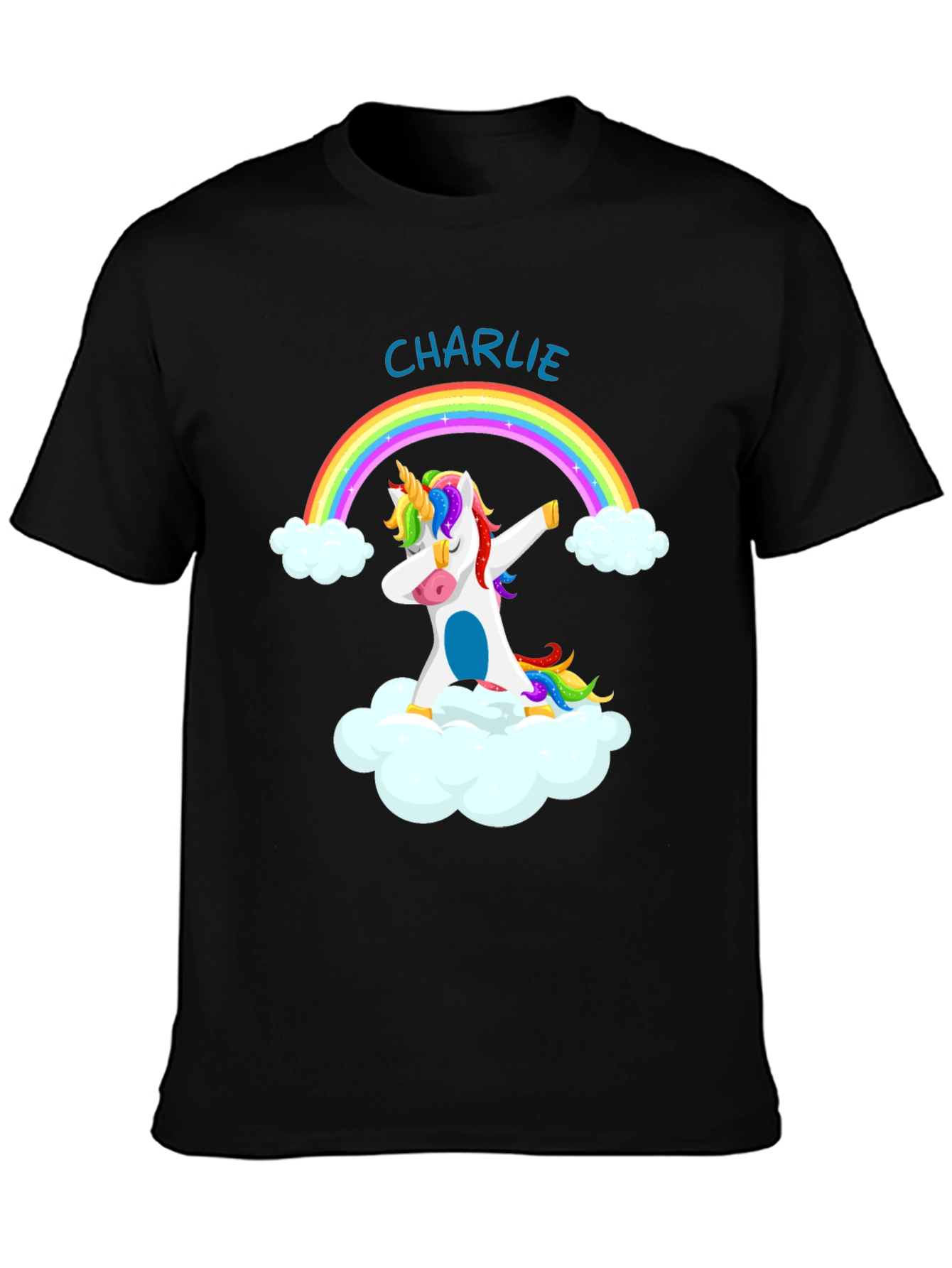 Black Unicorn Dabbing Rainbow T-Shirt - Personalized Fun! view 3