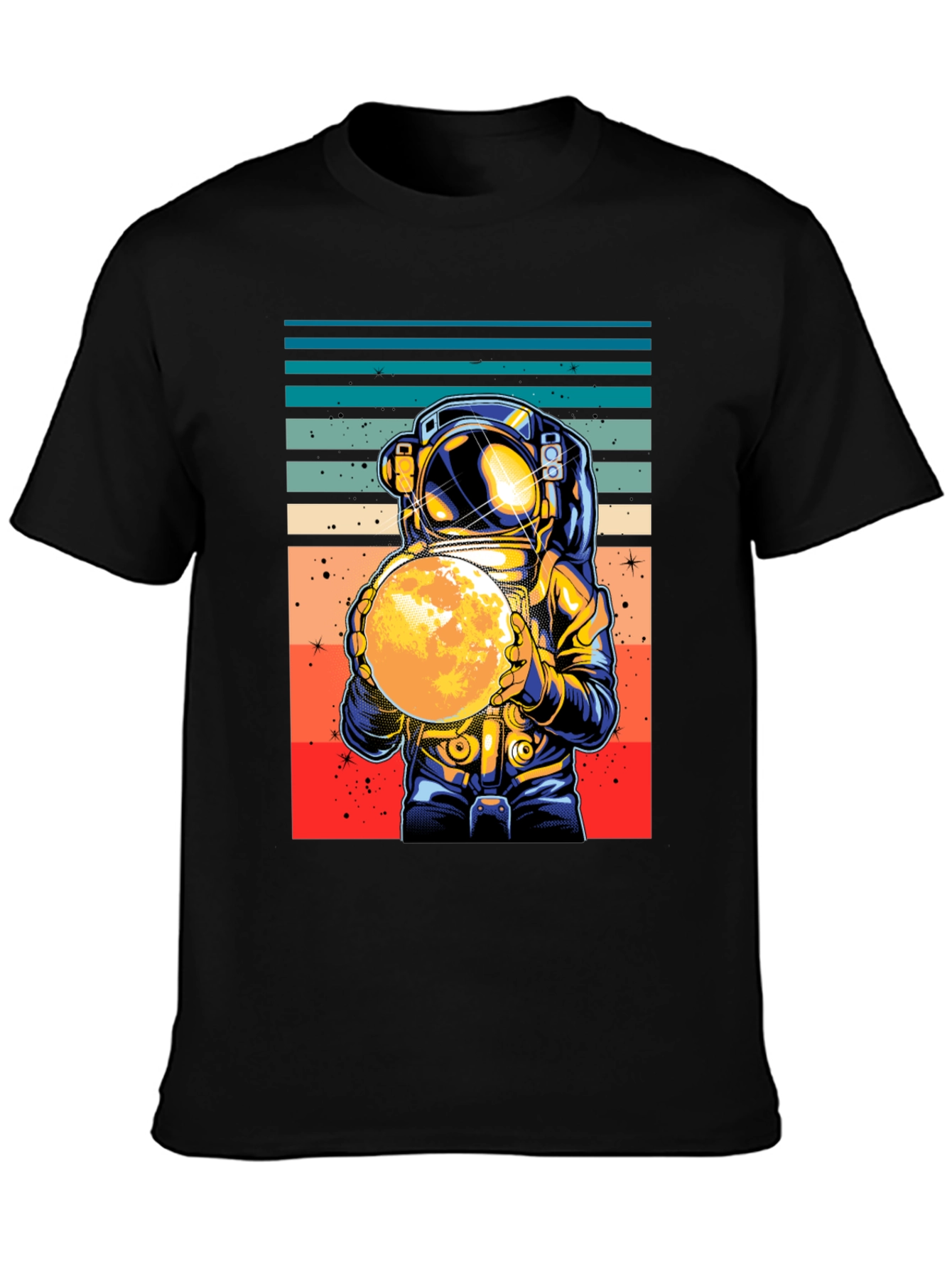 Black Retro Astronaut Moon T-Shirt view 3