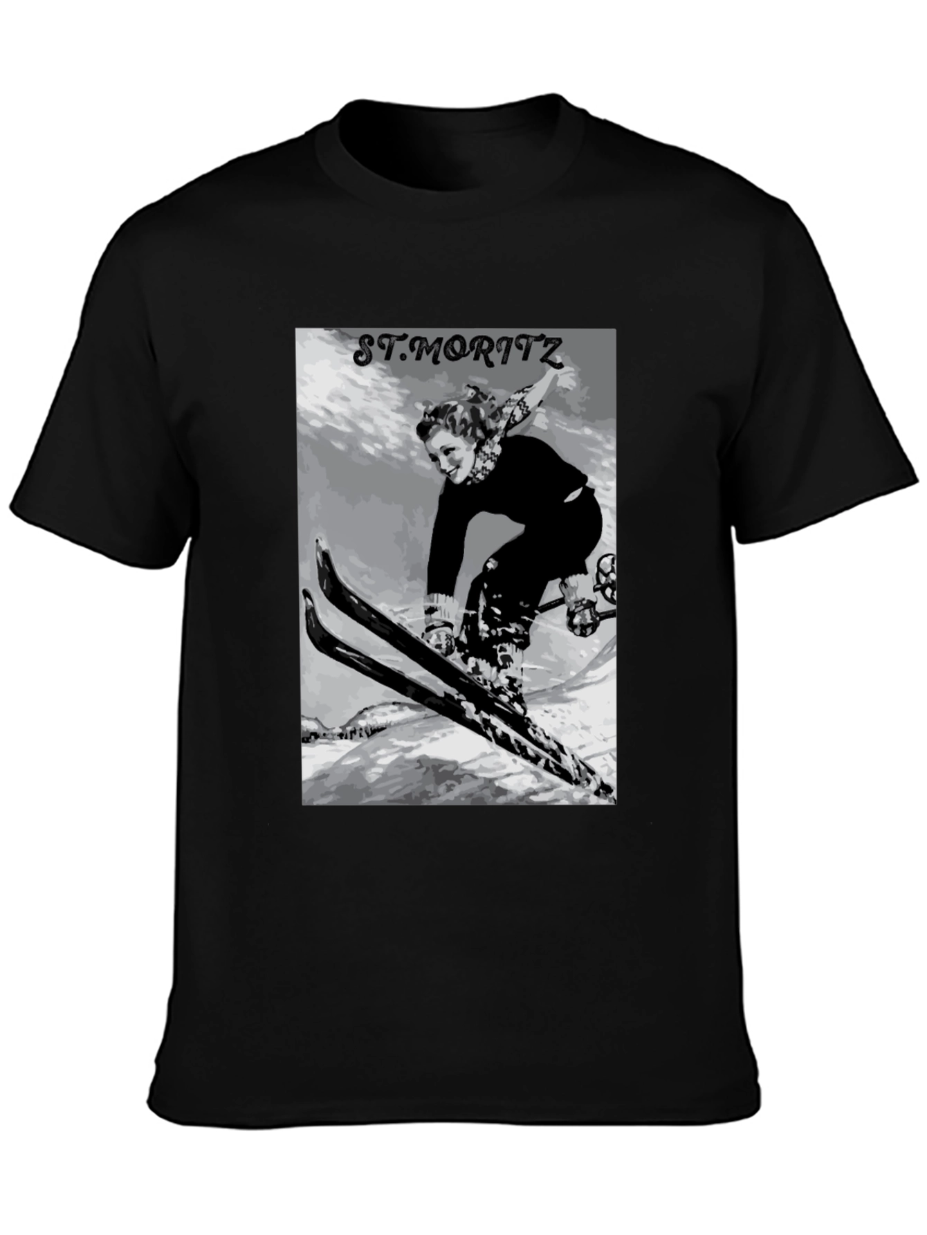 Black Vintage St. Moritz Skiing Graphic Tee view 3