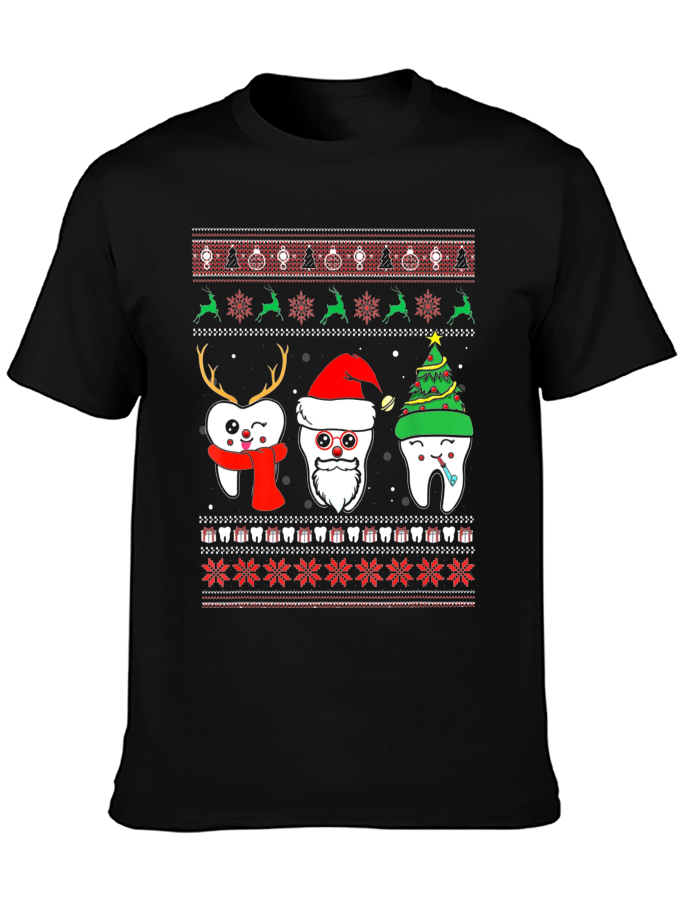 Black Festive Tooth Christmas Ugly Sweater T-Shirt view 3