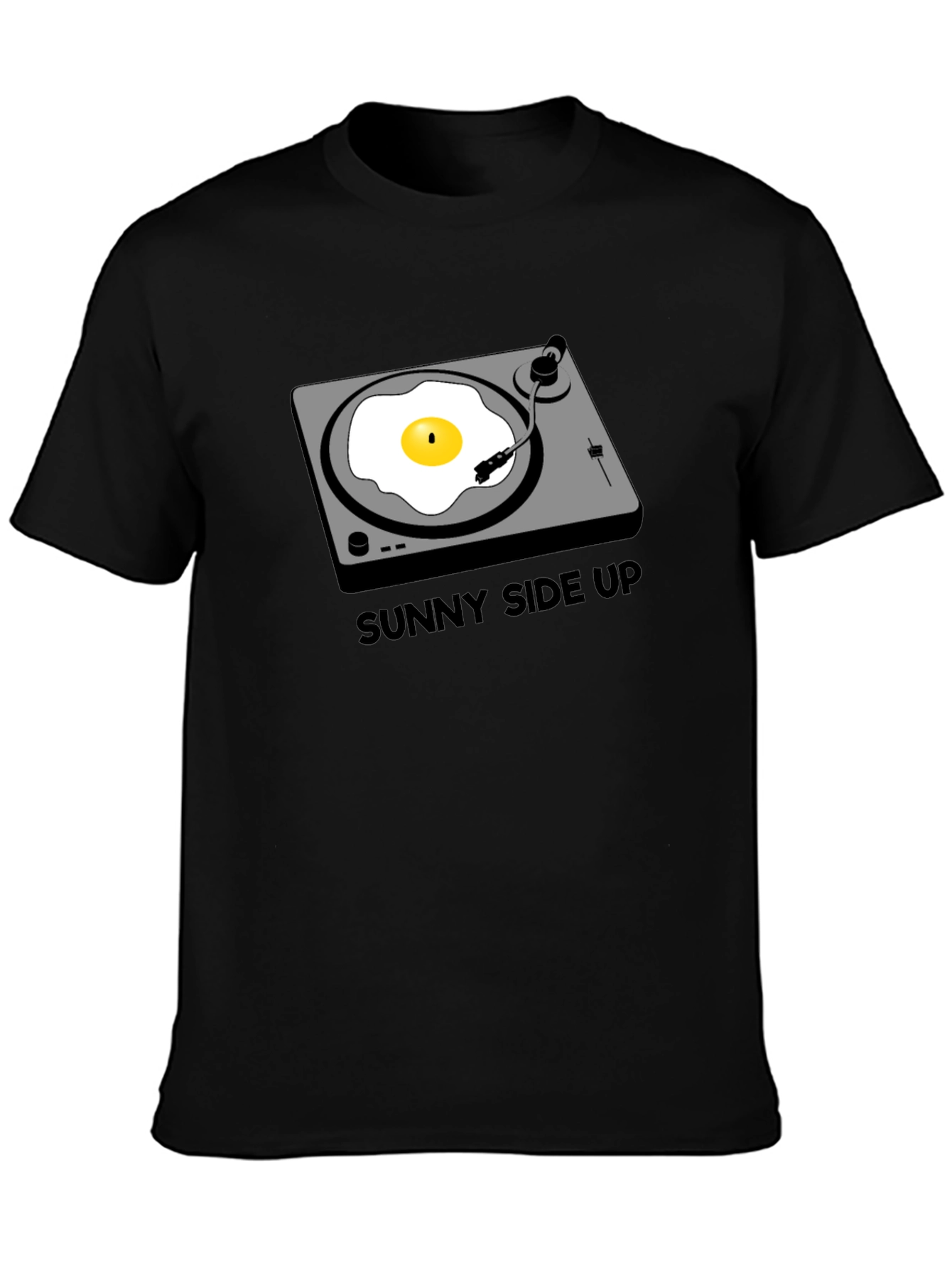 Black Sunny Side Up Turntable T-Shirt view 3