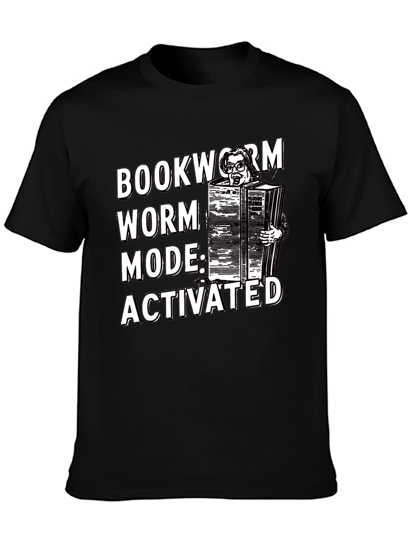 Black Bookworm Mode Activated Graphic T-Shirt view 3