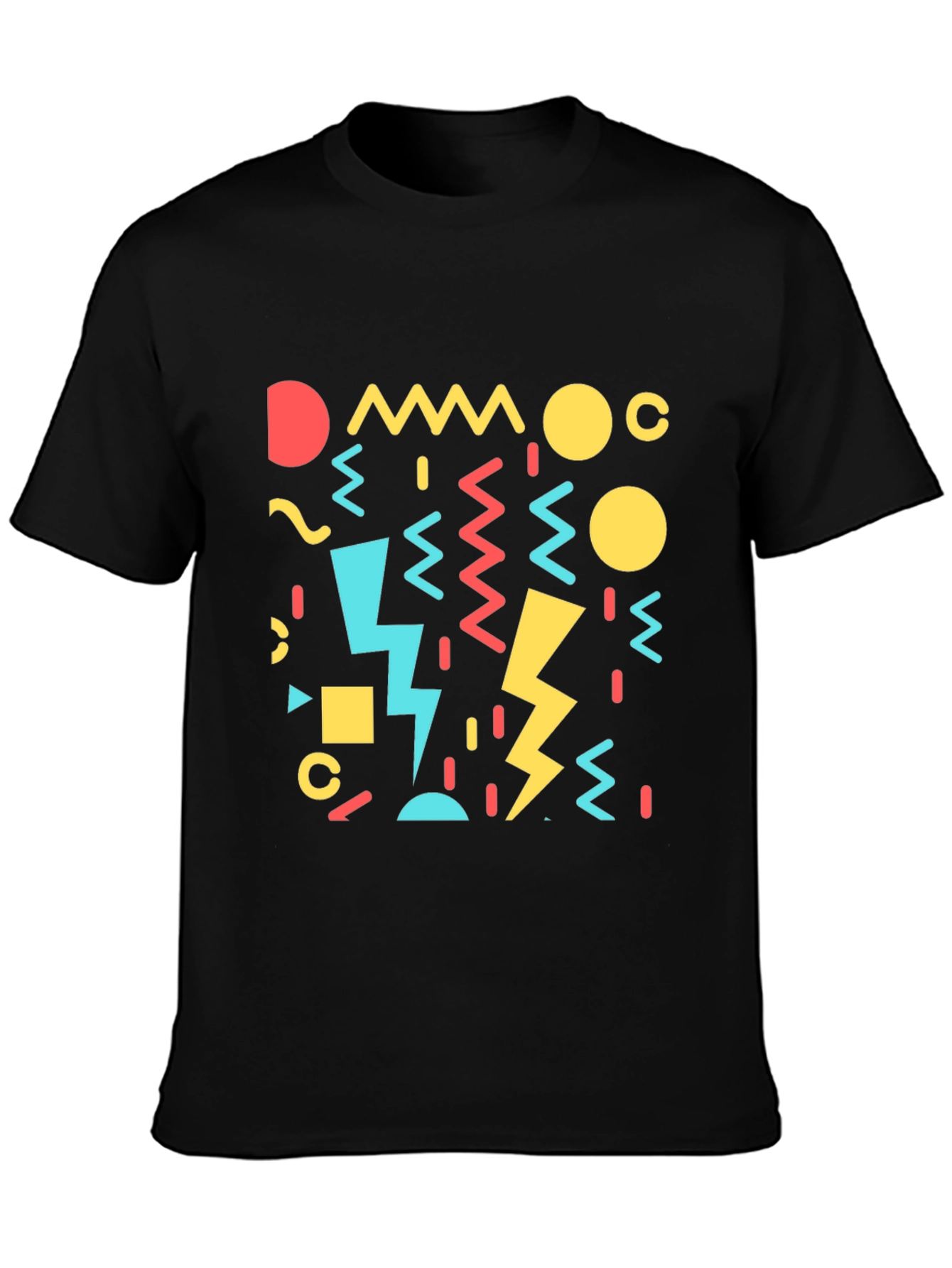 Black Retro 90s Geometric Pattern Black T-Shirt view 3