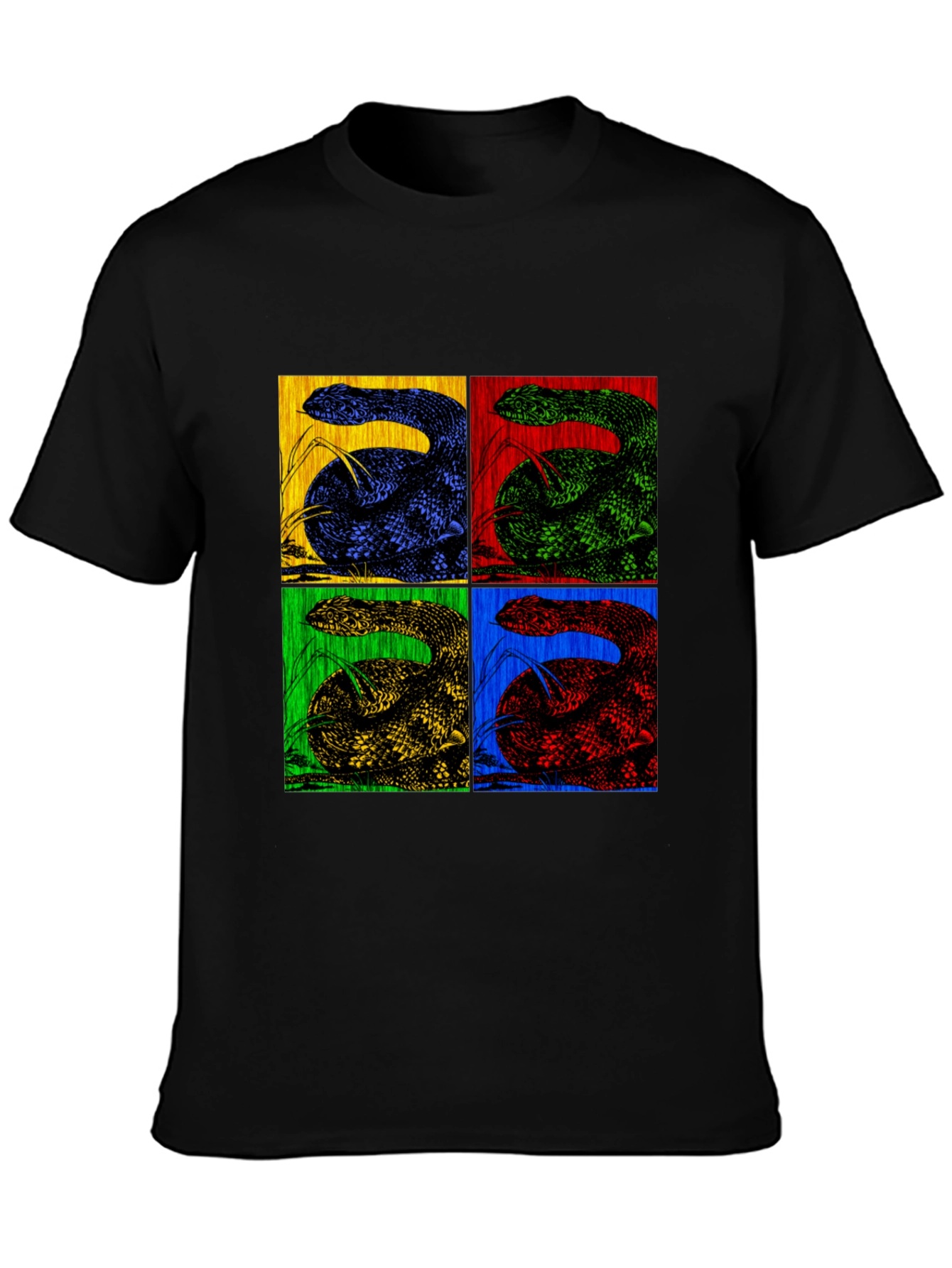 Black Retro Snake Pop Art Black T-Shirt view 3