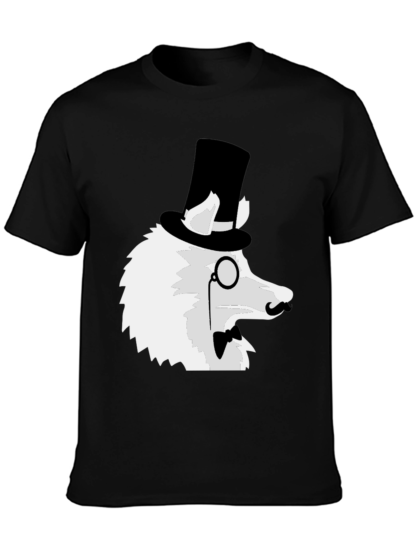 Black Dapper Dog T-Shirt: Top Hat Monocle Bow Tie view 3
