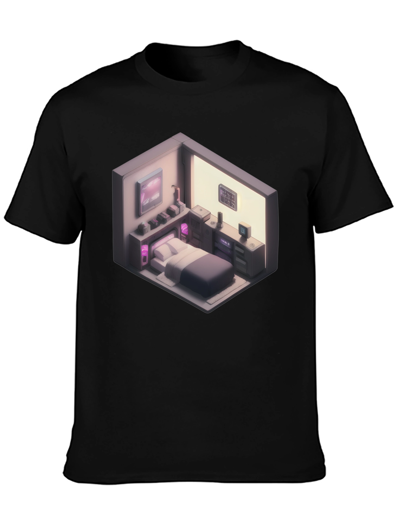 Black Isometric Room Graphic T-Shirt view 3