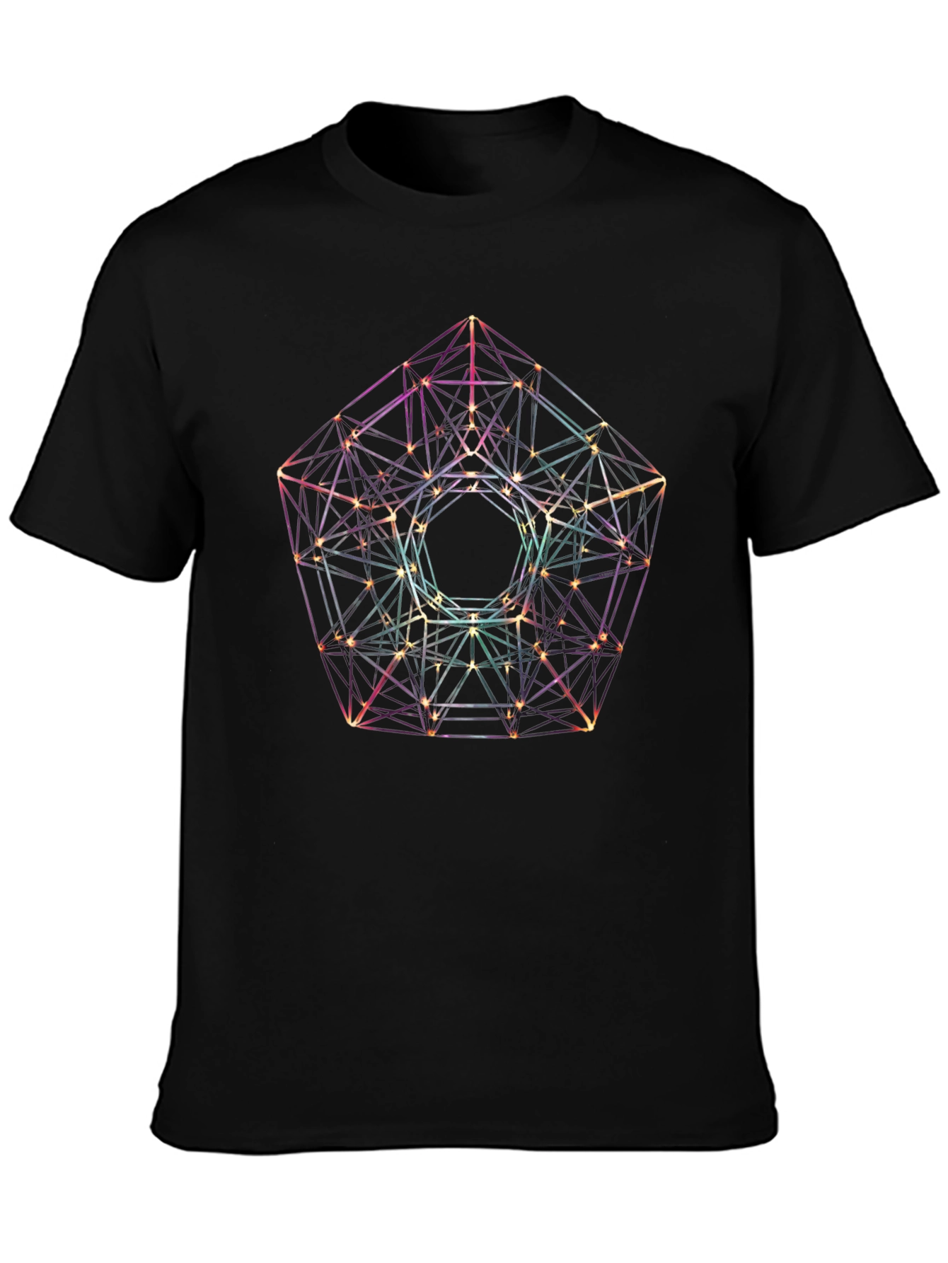 Black Geometric Design Black T-Shirt view 3