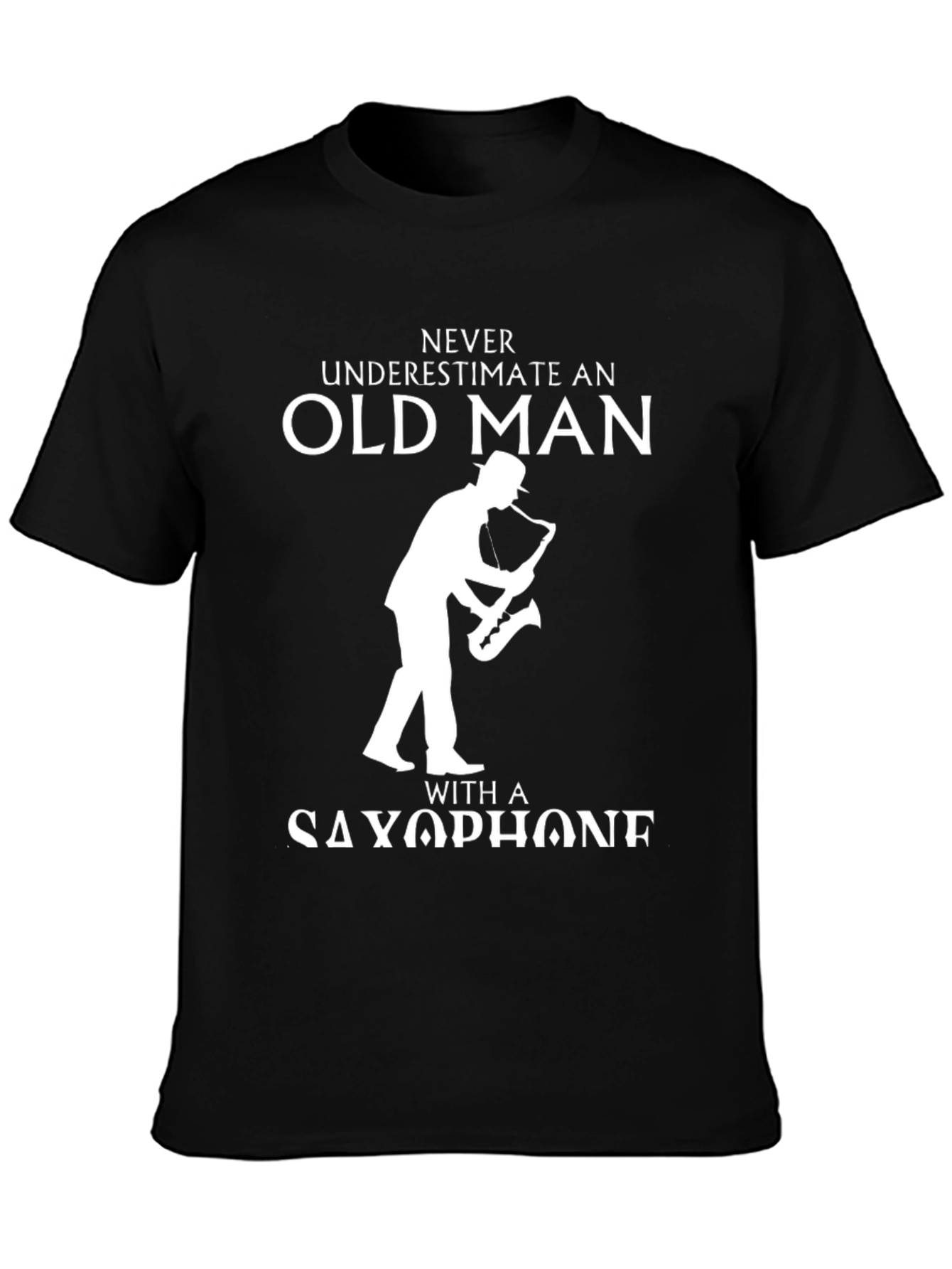 Black Never Underestimate Old Man with Saxophone T-Shirt view 3