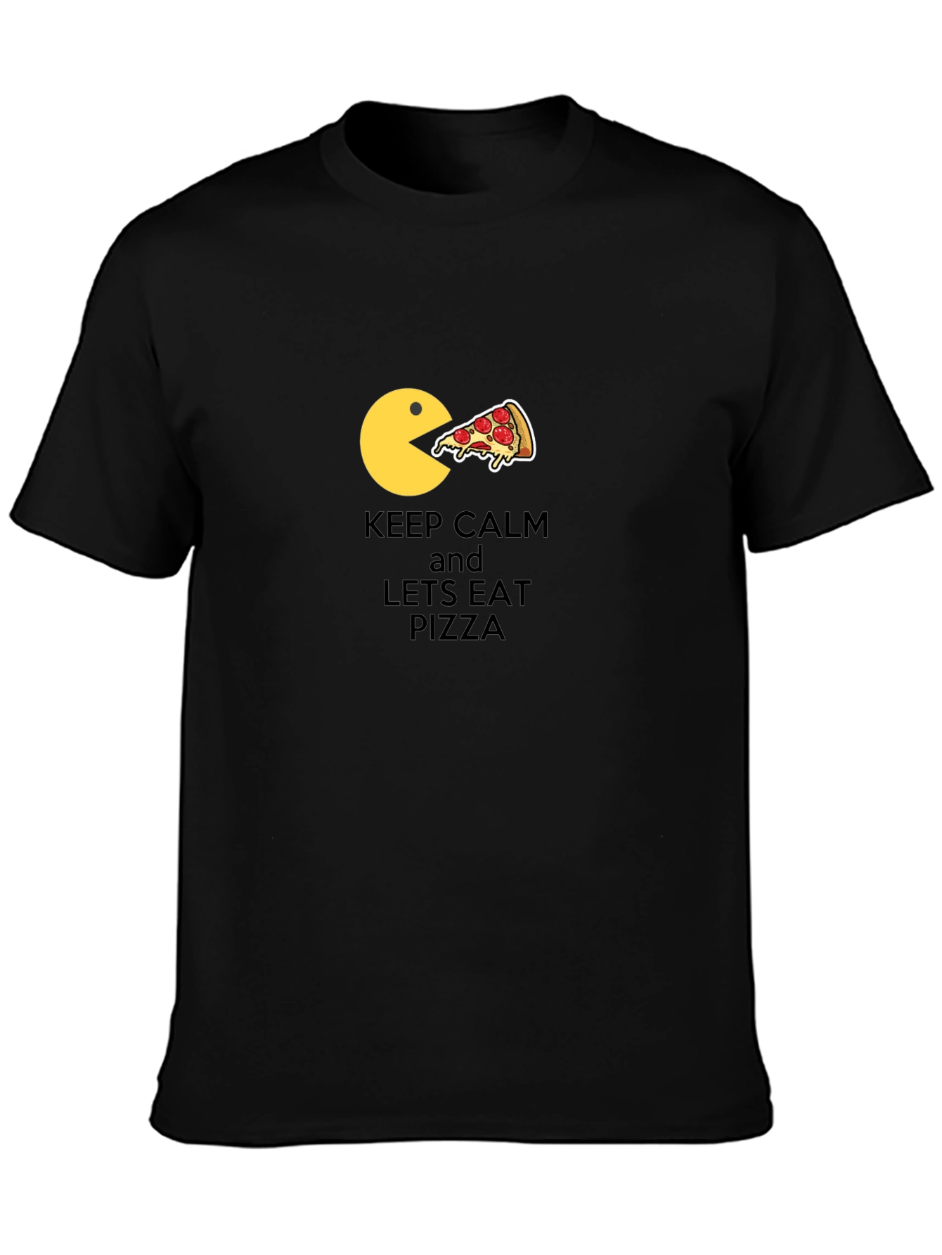 Keep Calm & Eat Pizza Black Graphic Tee - 3