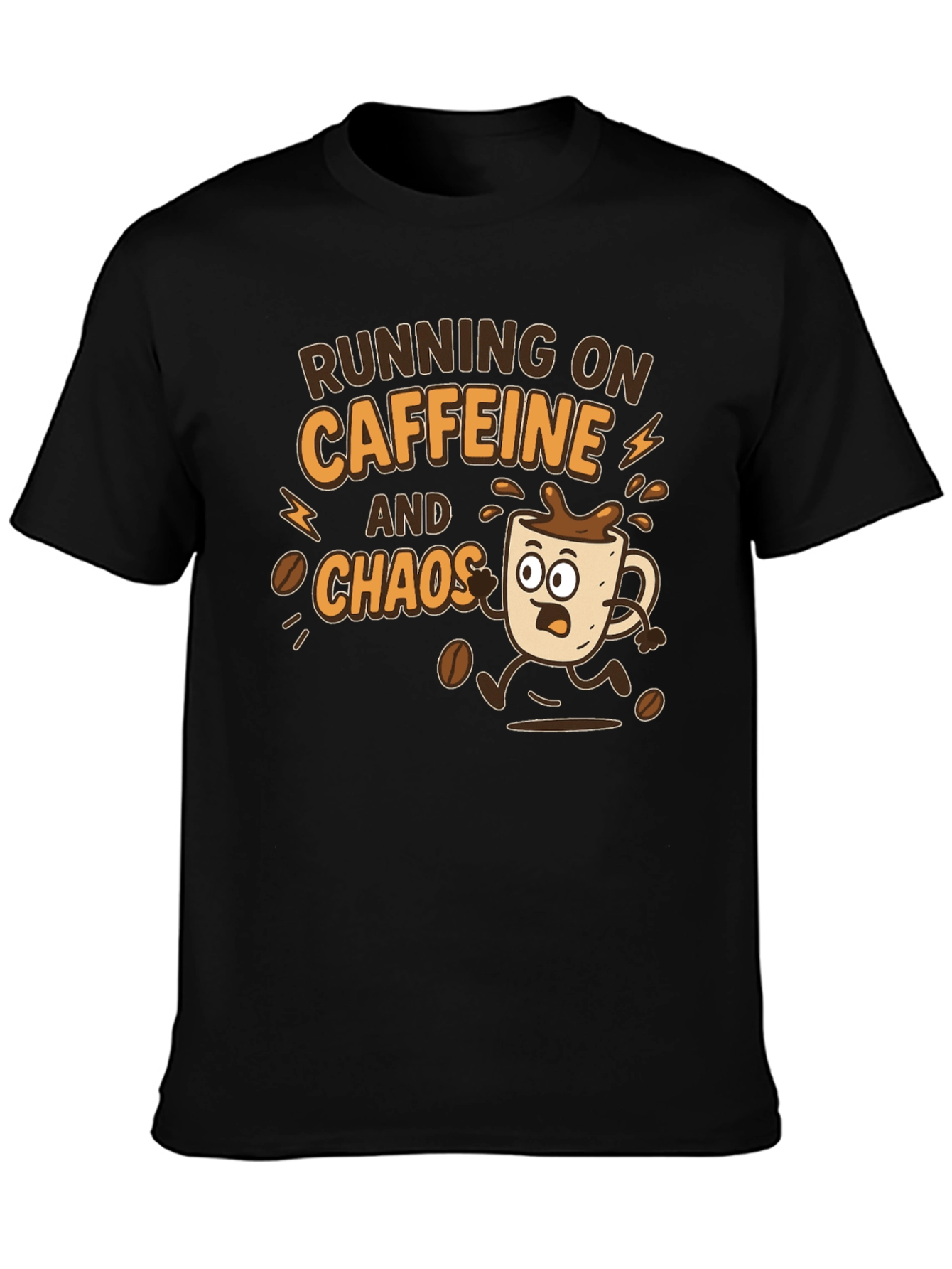 Black Running on Caffeine and Chaos Graphic Tee view 3