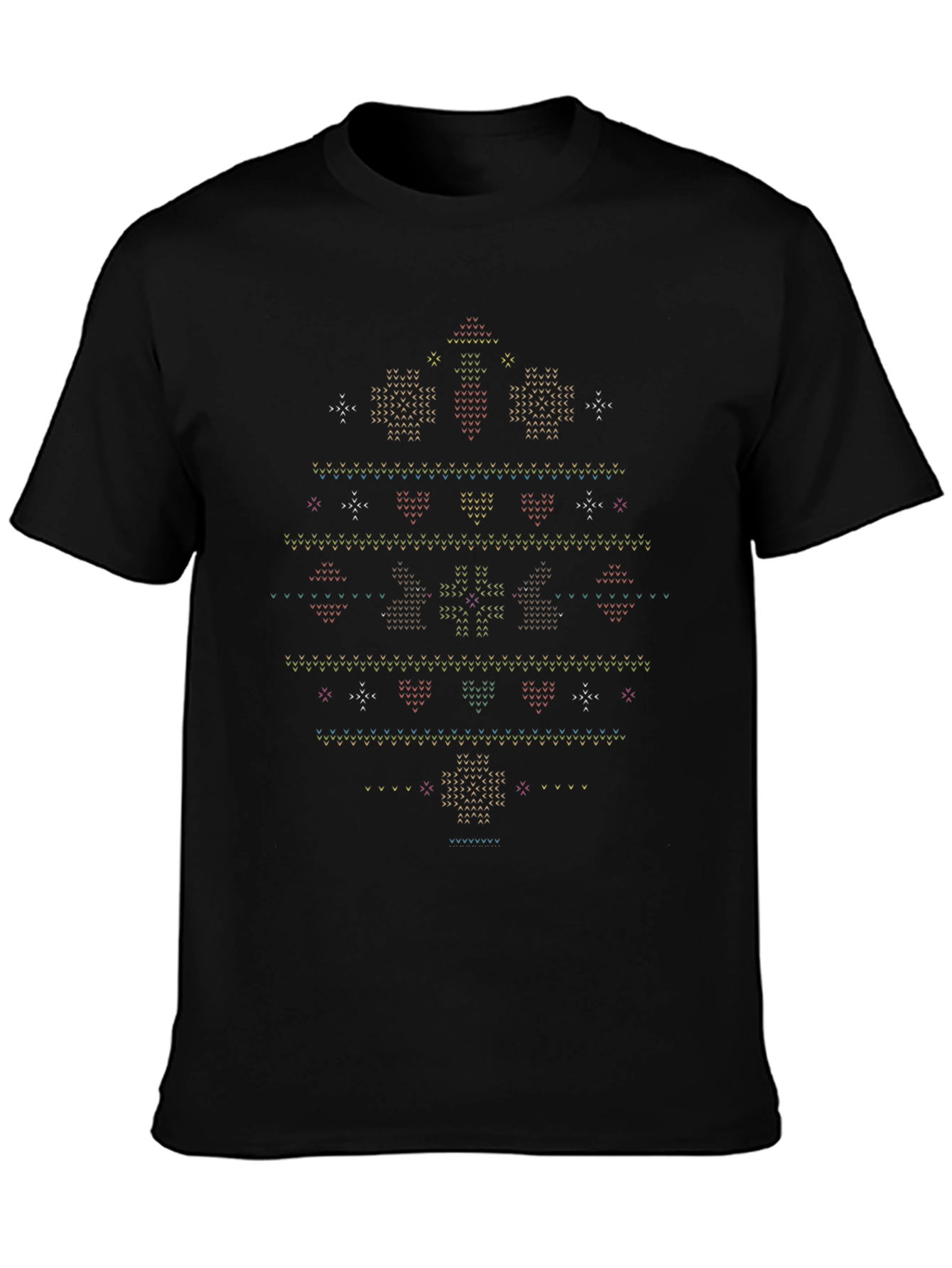 Black Novelty Christmas Sweater Pattern T-Shirt view 3