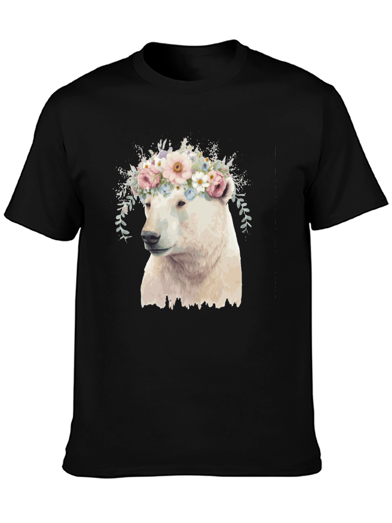 Black Polar Bear Floral Crown Graphic Tee - Black view 3
