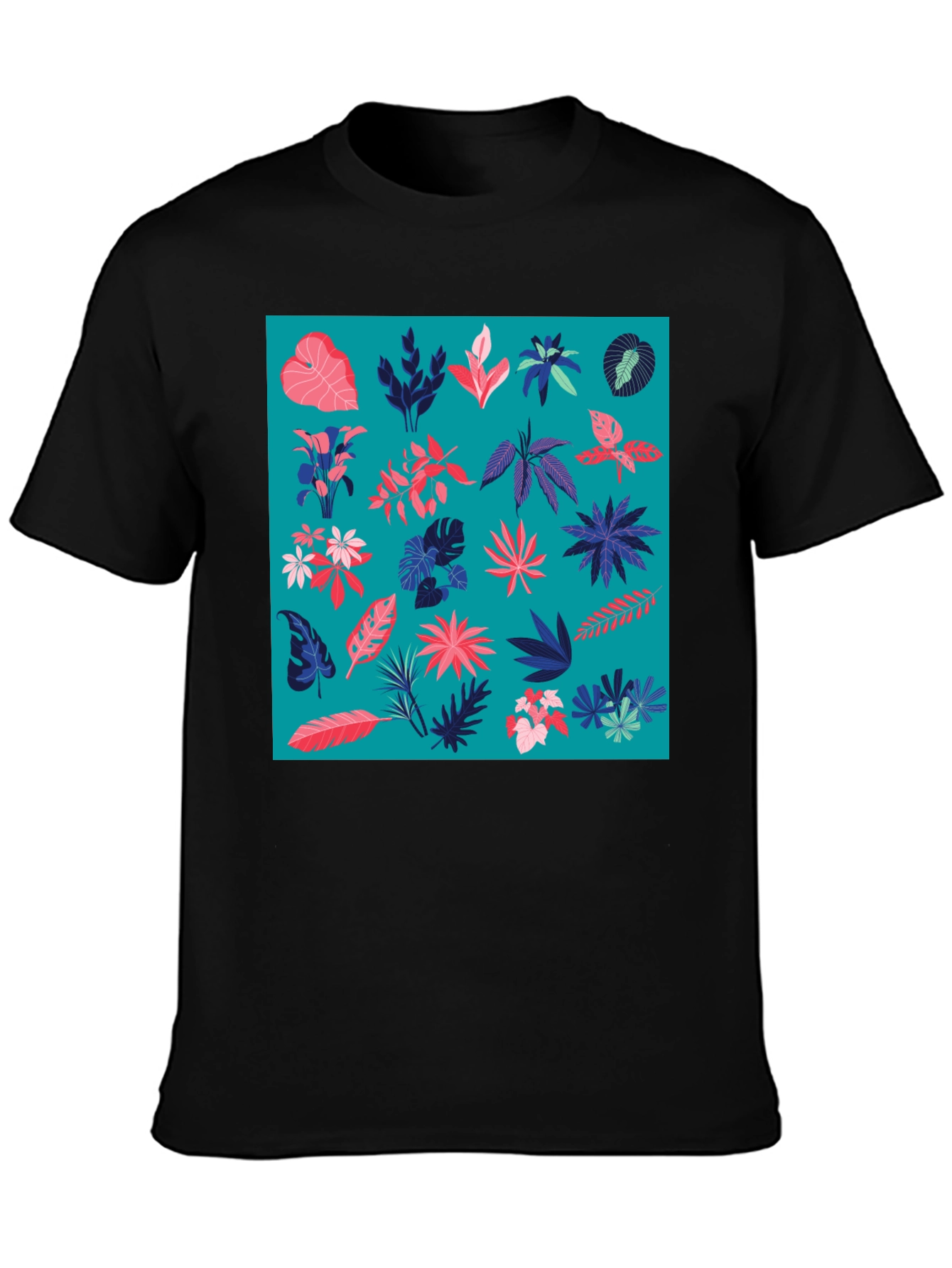 Tropical Plant Pattern Men's Black T-Shirt - 3