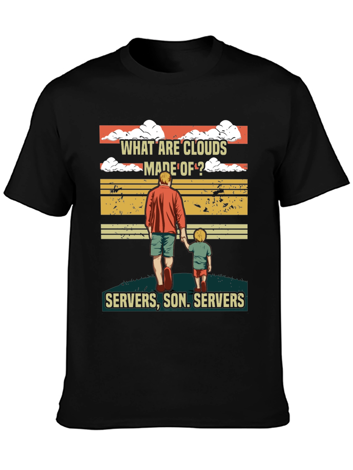 Black What Are Clouds Made Of T-Shirt - Servers, Son view 3