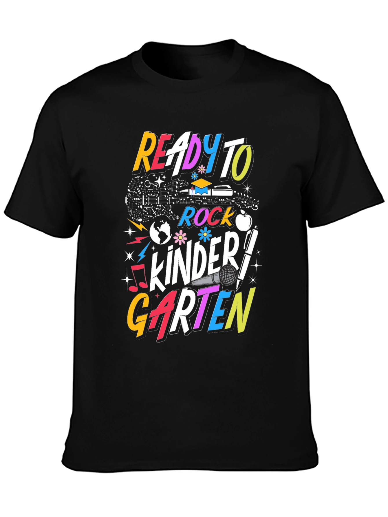 Black Ready to Rock Kindergarten T-Shirt - Back to School view 3