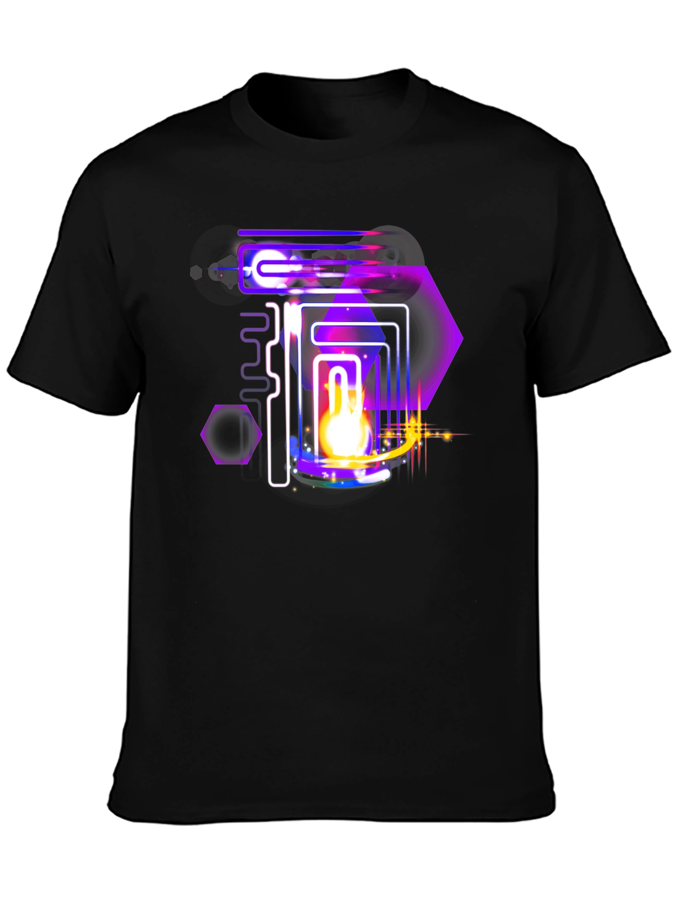 Black Abstract Neon Graphic Black Tee view 3
