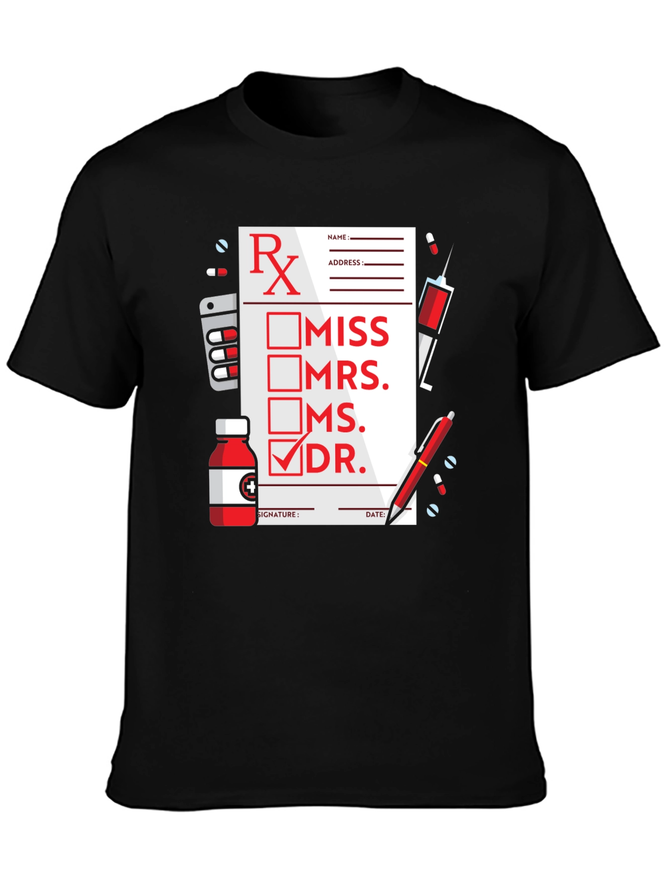 Black Doctor Prescription T-Shirt - Novelty Doctor Gift view 3