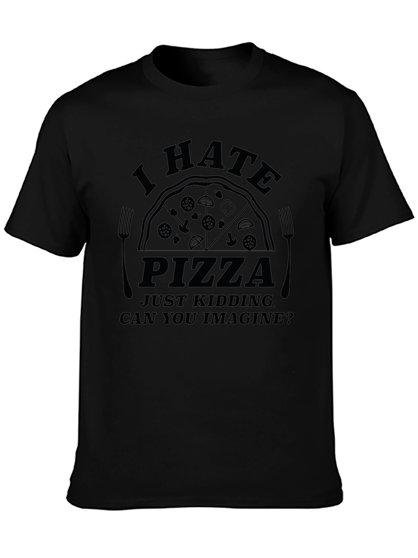 Black I Hate Pizza Graphic T-Shirt - Novelty Foodie Tee view 3