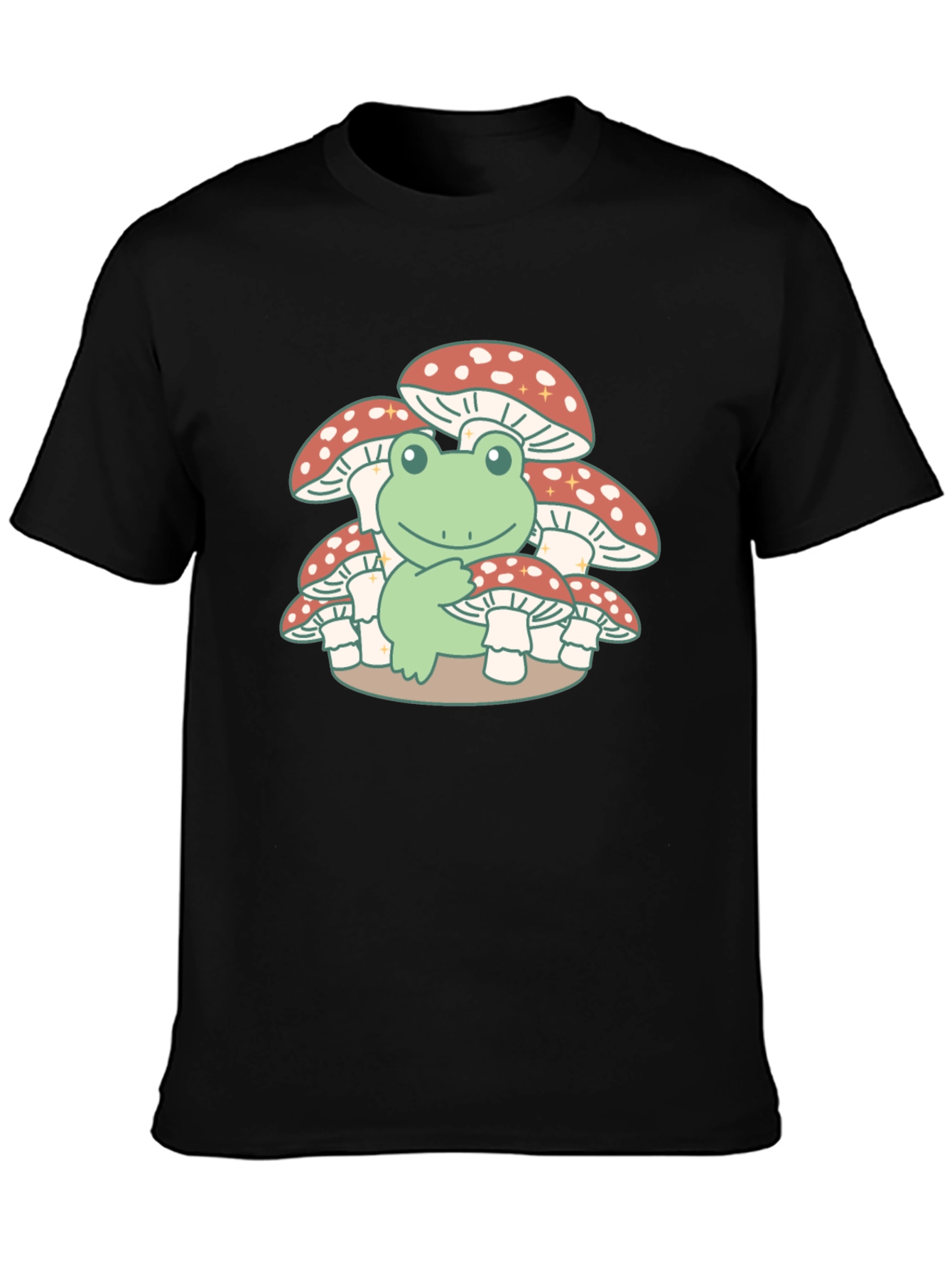 Black Frog on Mushrooms T-Shirt - Cute & Unique Design view 3