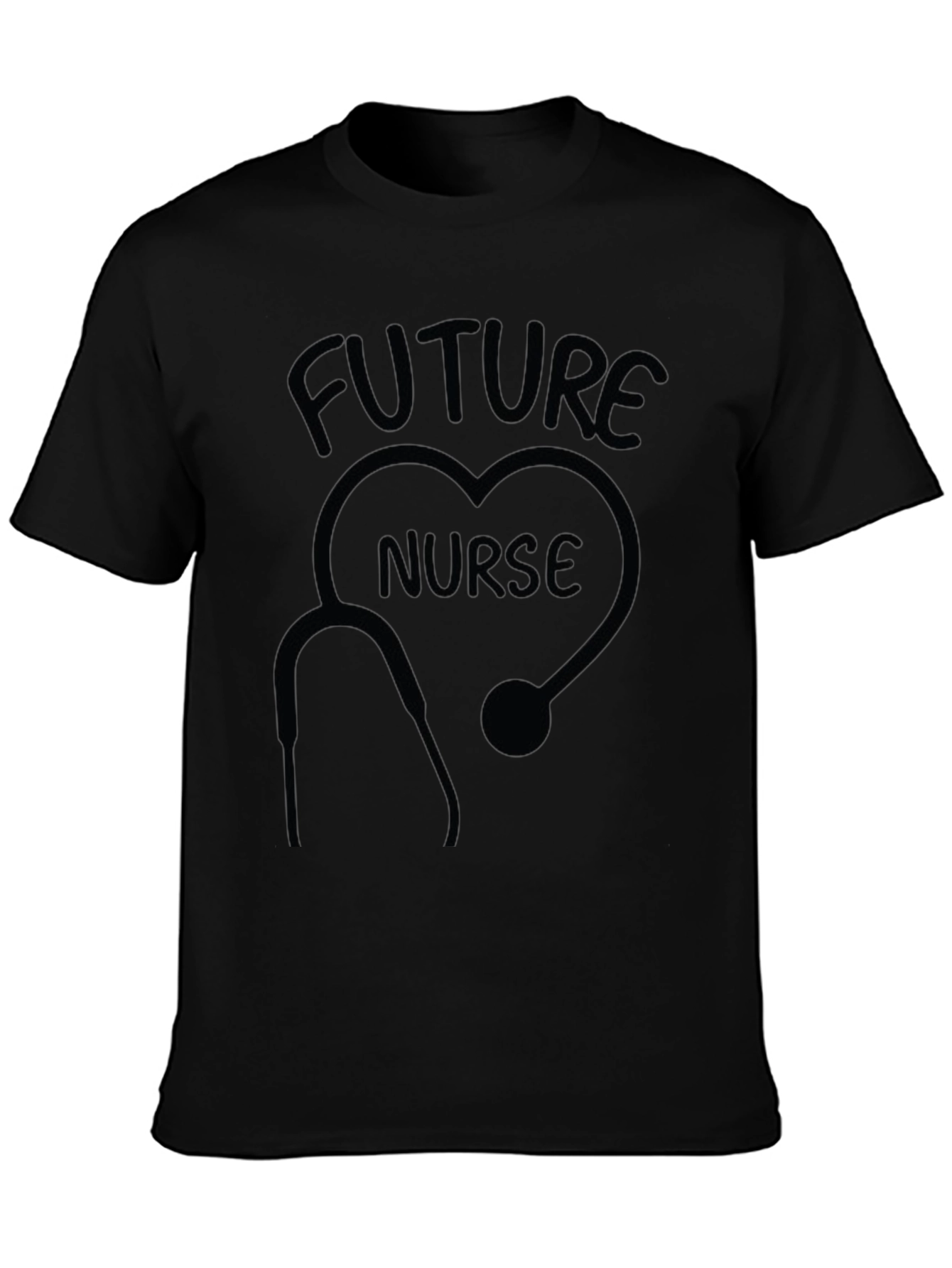 Black Future Nurse T-Shirt - Heart Stethoscope Design view 3