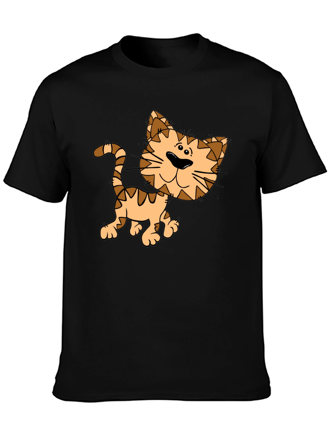 Black Cartoon Cat Graphic Black T-Shirt view 3