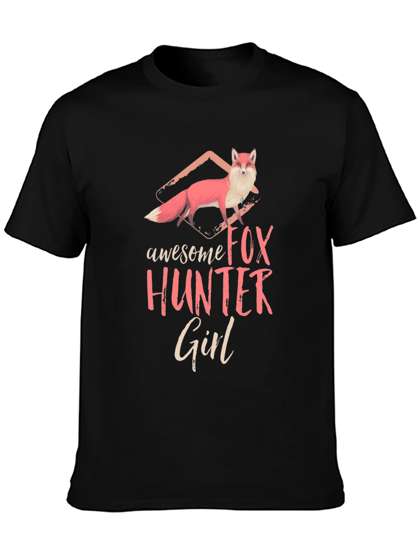 Black Awesome Fox Hunter Girl Graphic T-Shirt view 3