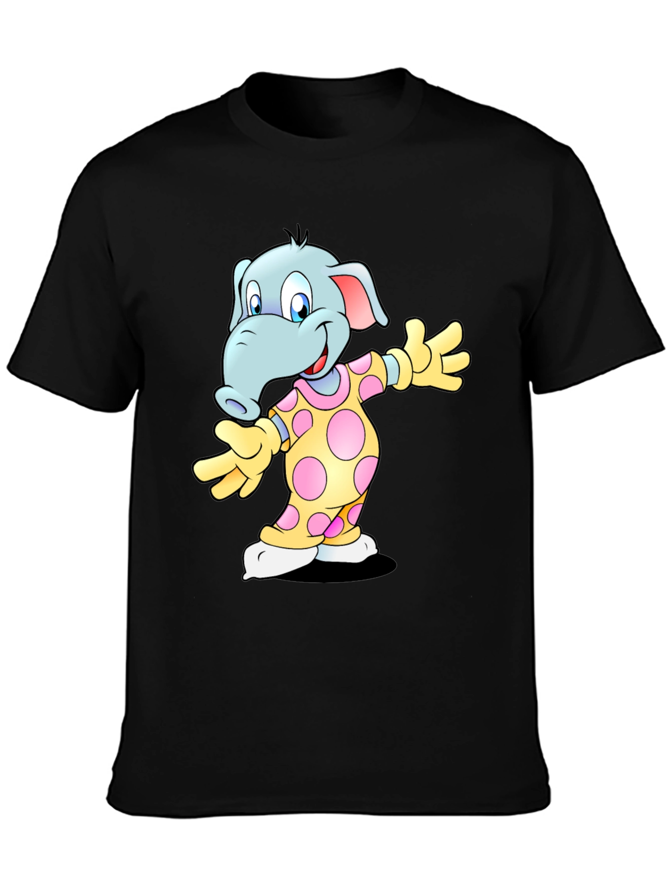 Black Cartoon Elephant Print Black T-Shirt view 3
