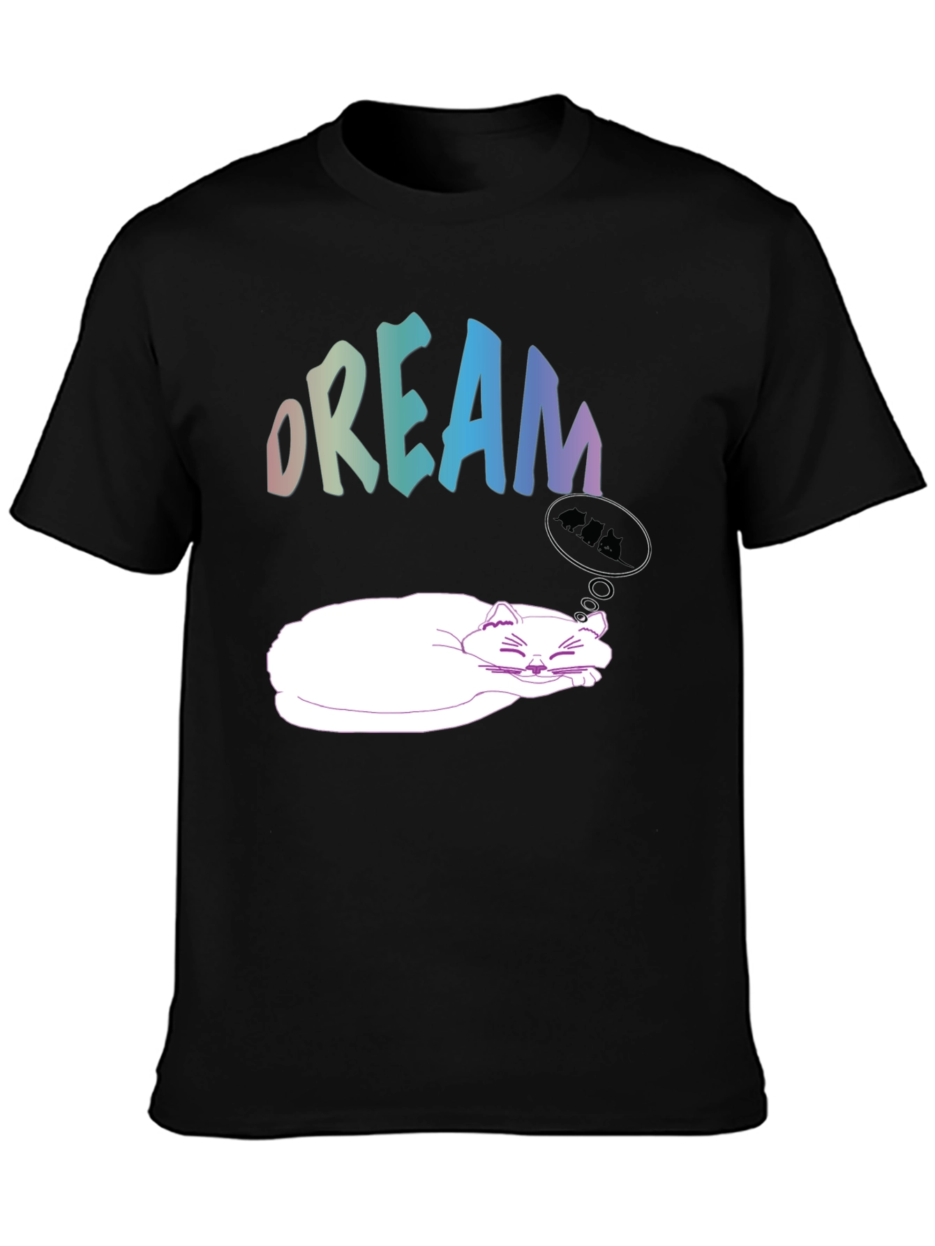 Black Dreaming Cat Graphic Tee - Soft Cotton Comfort view 3