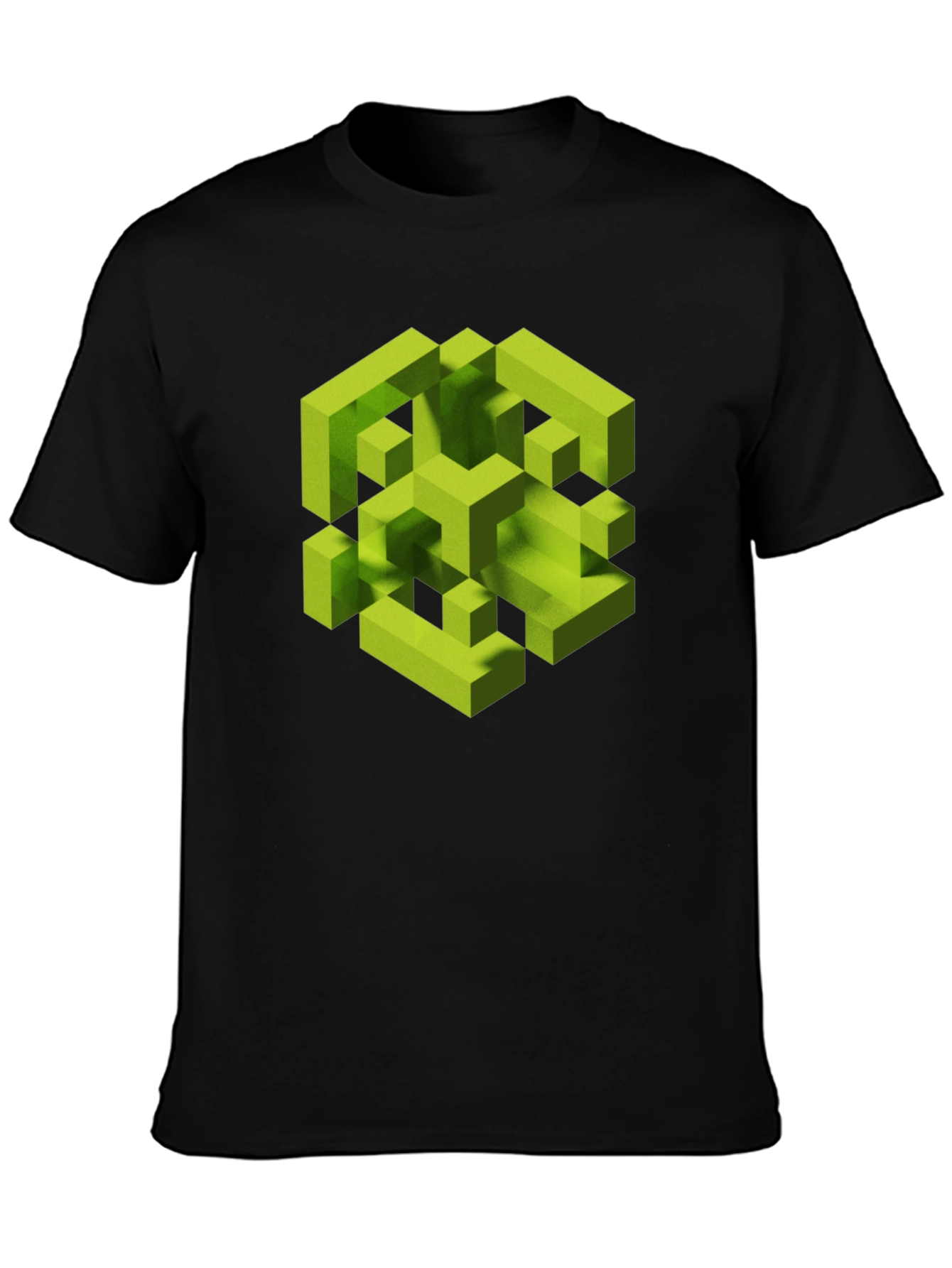 Black Abstract Geometric Cube Graphic Tee - Black view 3