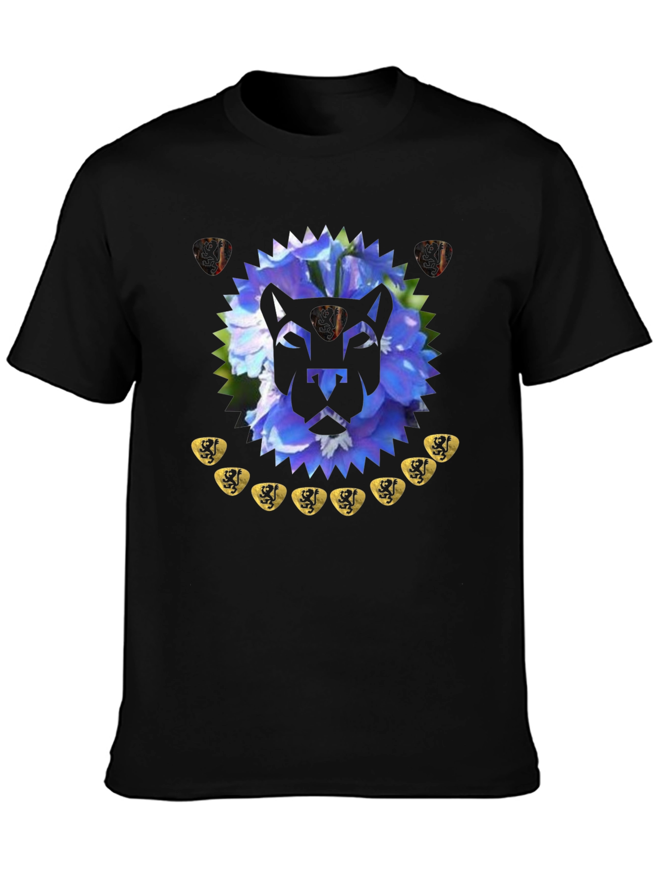 Black Geometric Lion Floral T-Shirt - Modern Graphic Tee view 3