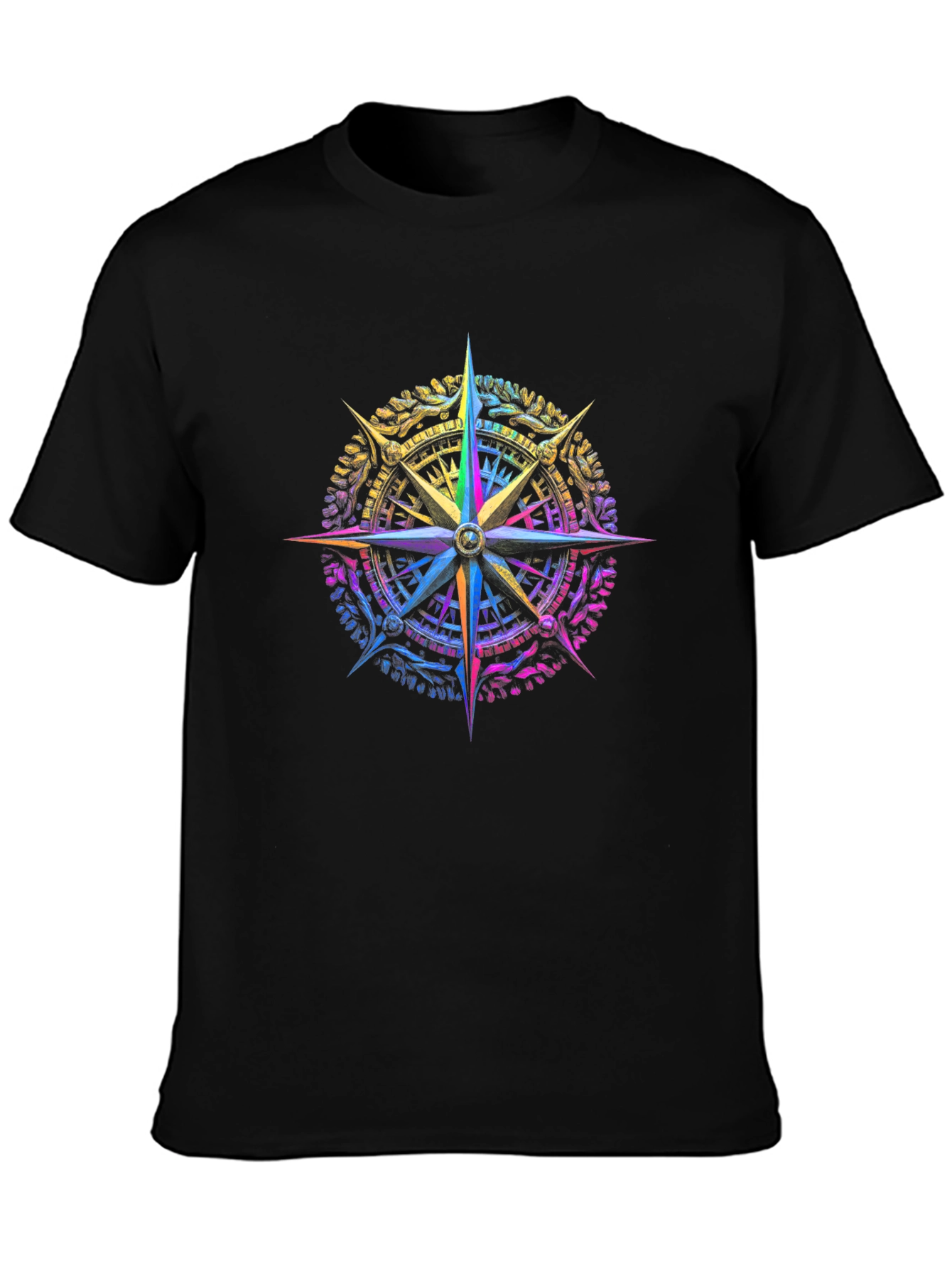 Black Neon Compass Rose Graphic T-Shirt view 3