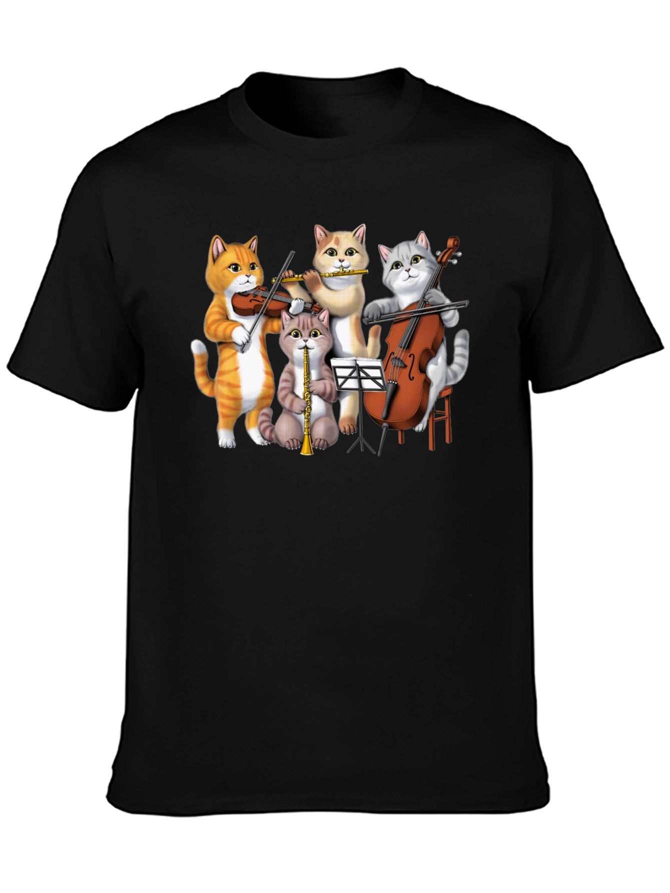 Black Cat Orchestra T-Shirt Funny Music Cats Tee view 3