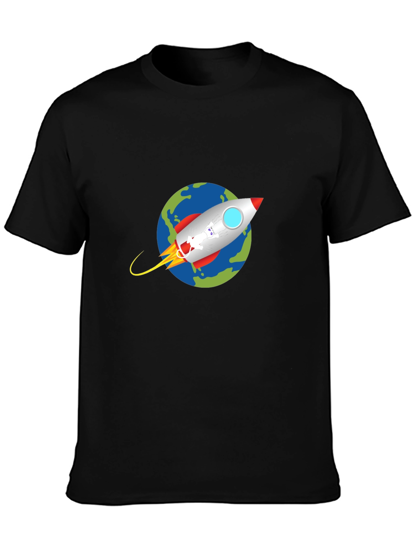 Black Rocket Earth Graphic Tee - Black Cotton Casual view 3