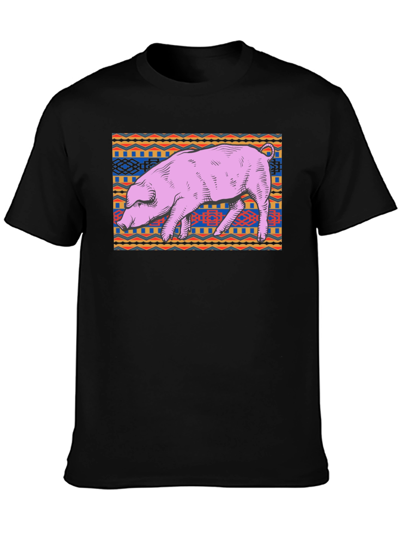 Black Pig Graphic Tee - Unique Tribal Pattern, Casual Cotton Shirt view 3