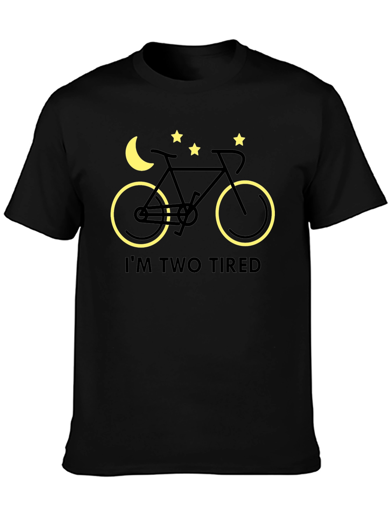 Black I'm Two Tired Bike T-Shirt - Night Ride Funny Tee view 3