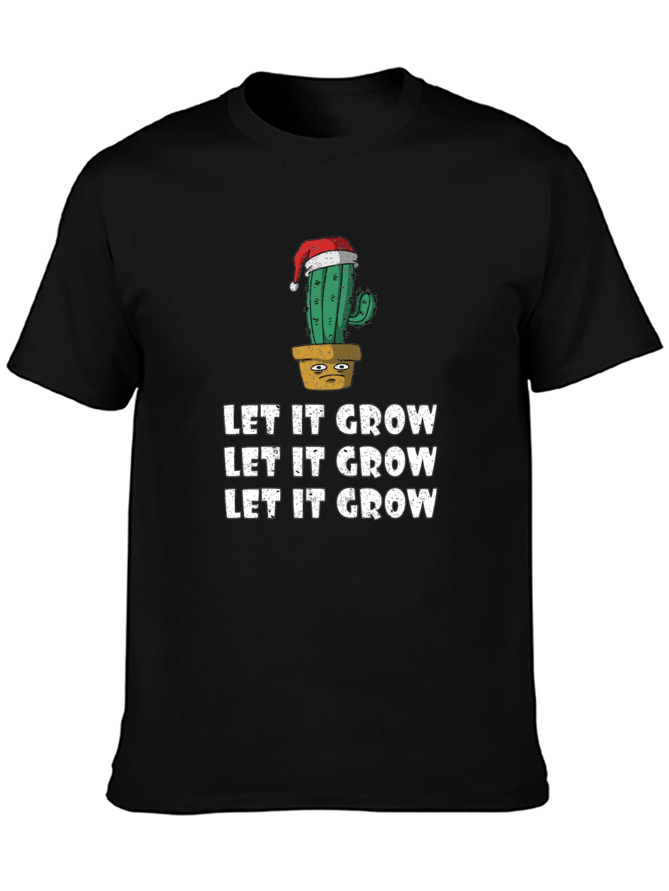 Black Let It Grow Cactus Christmas T-Shirt view 3