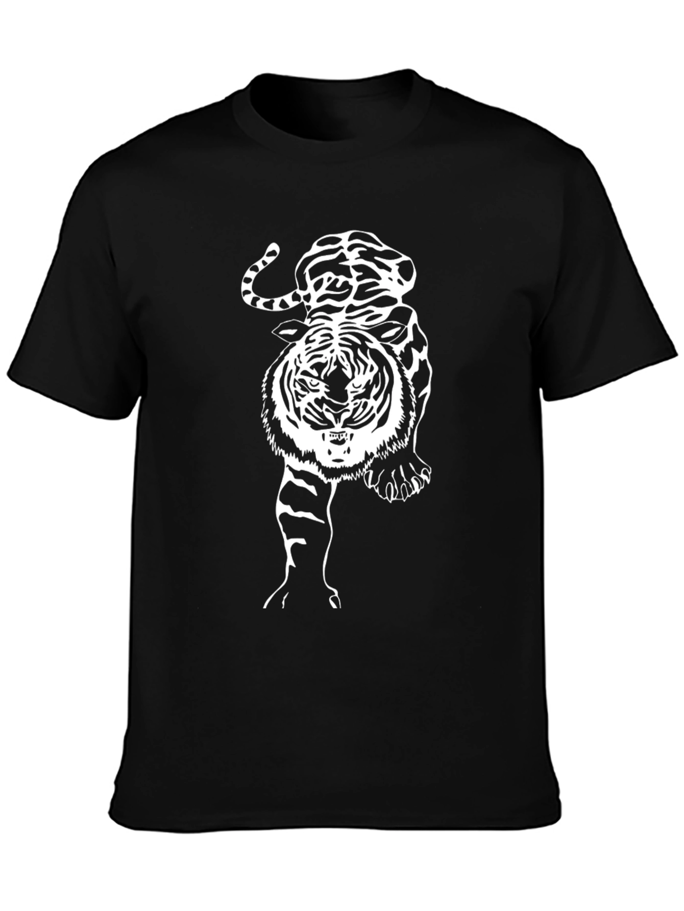 Black Tiger Graphic Print Men's Black T-Shirt view 3