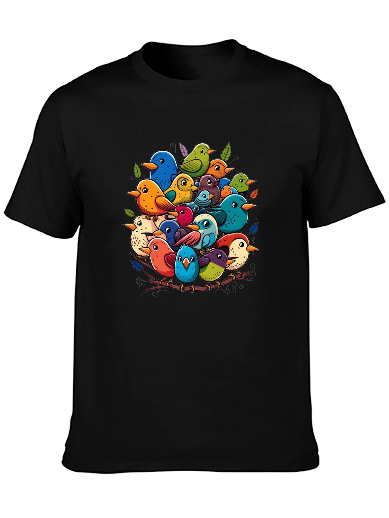 Black Colorful Birds Nest T-Shirt - Nature Lover's Tee view 3