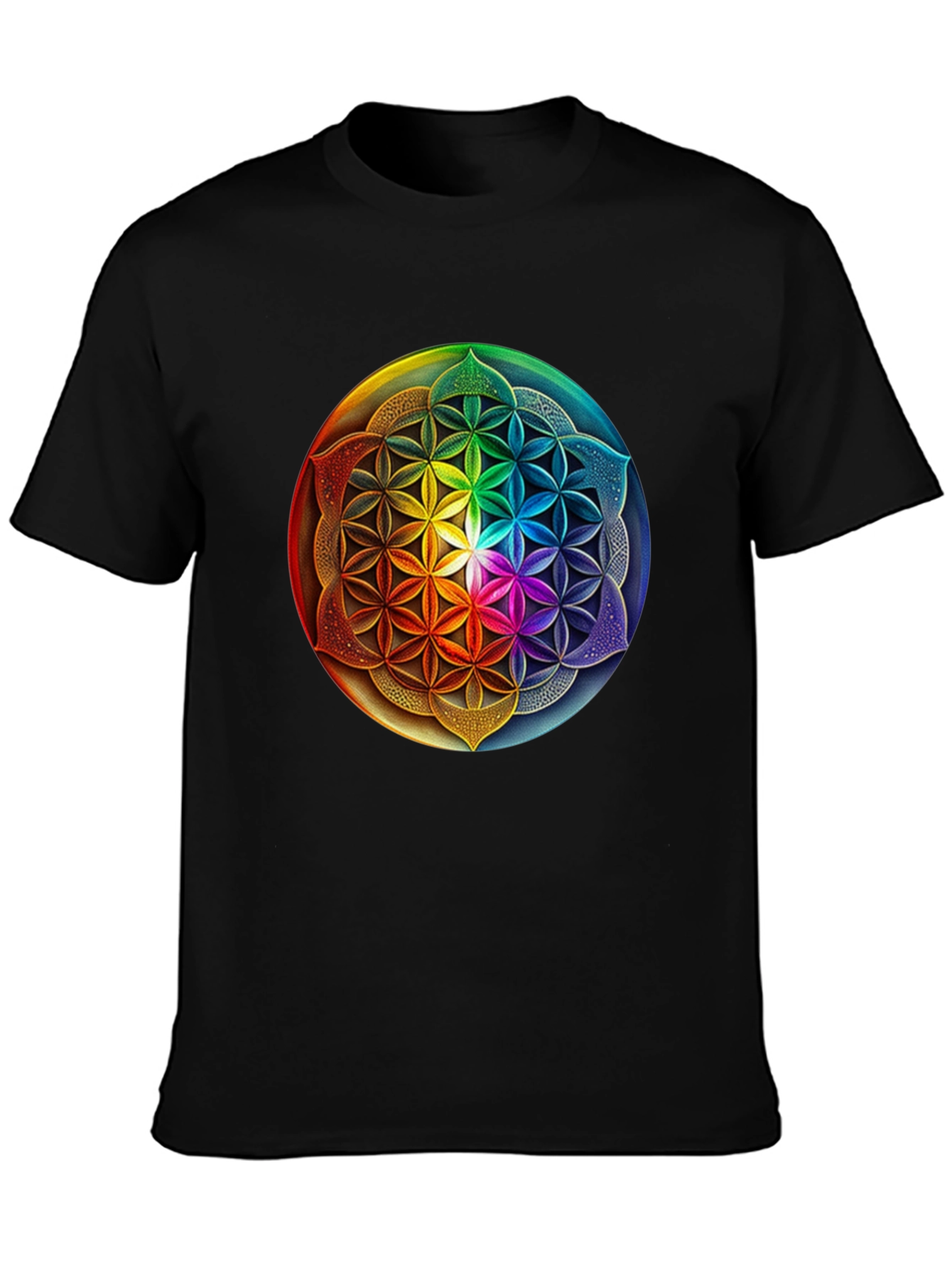 Black Rainbow Flower of Life Graphic Tee view 3