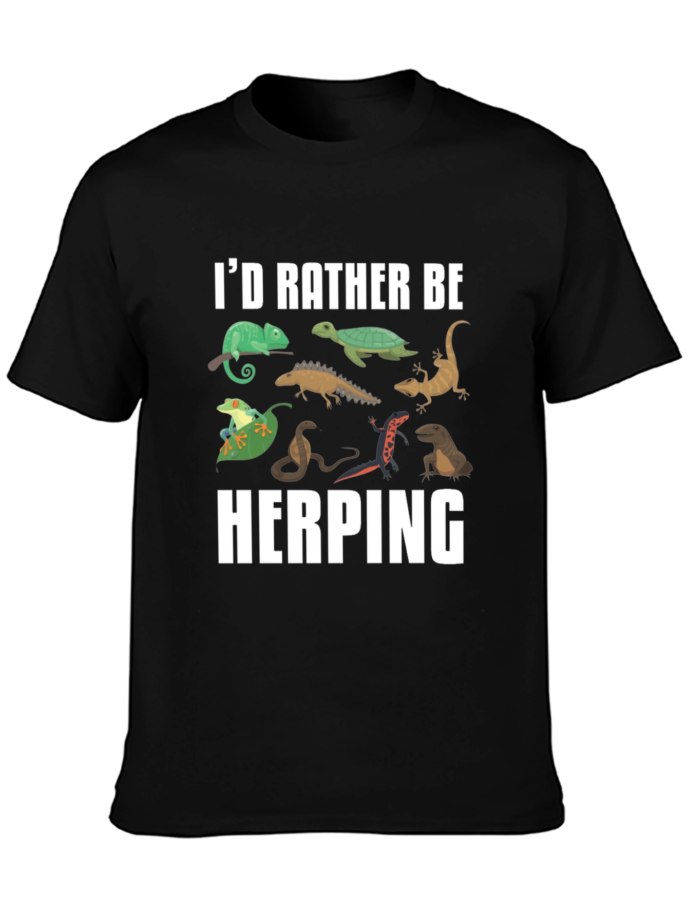 Black Herping Reptile T-Shirt - I'd Rather Be Herping view 3