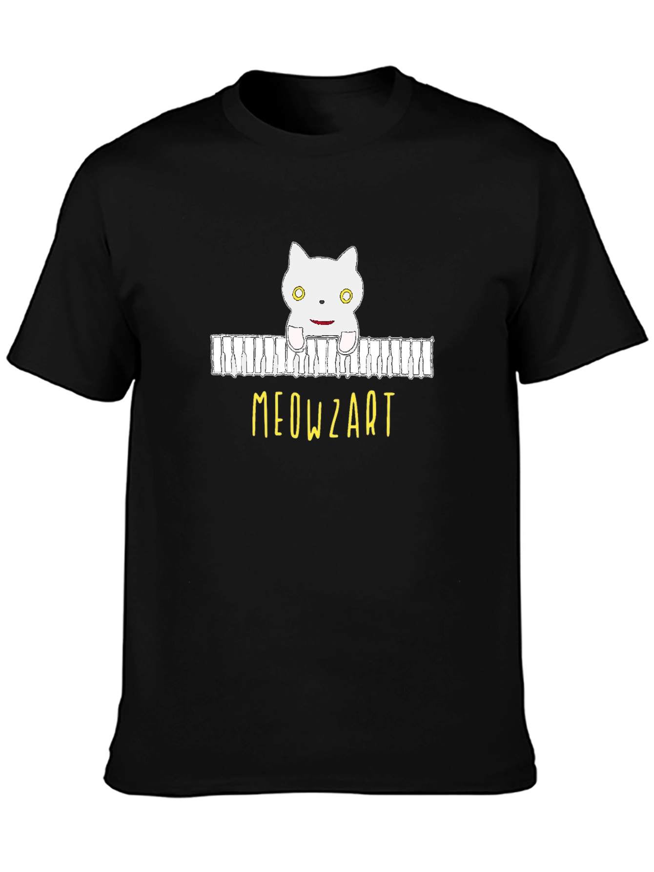 Black Meowzart Cat Piano T-Shirt - Music Lover Tee view 3